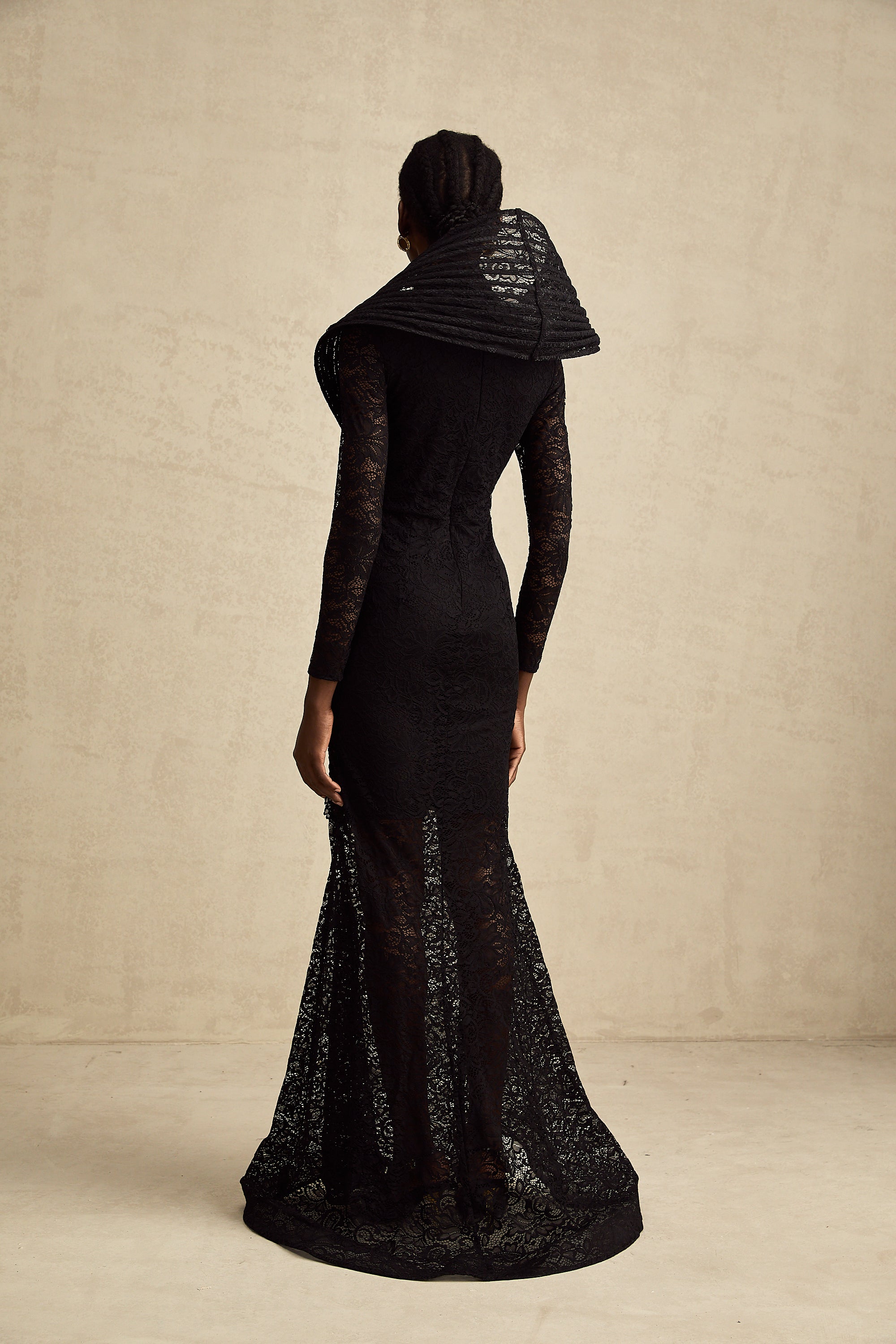 Inès black structured split-detail fishtail maxi dress