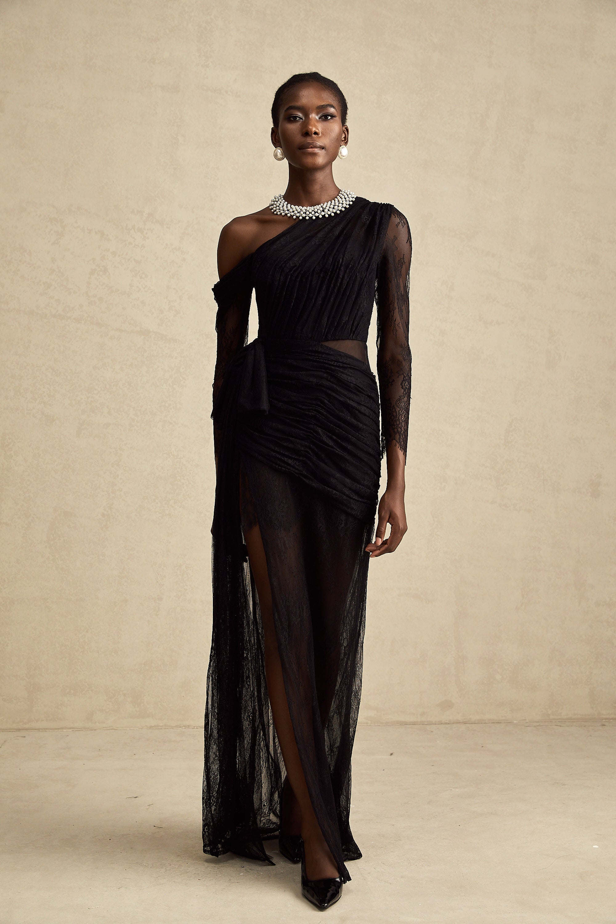 Jeanne black one-shoulder cut-out maxi dress (Final Sale-US Only)