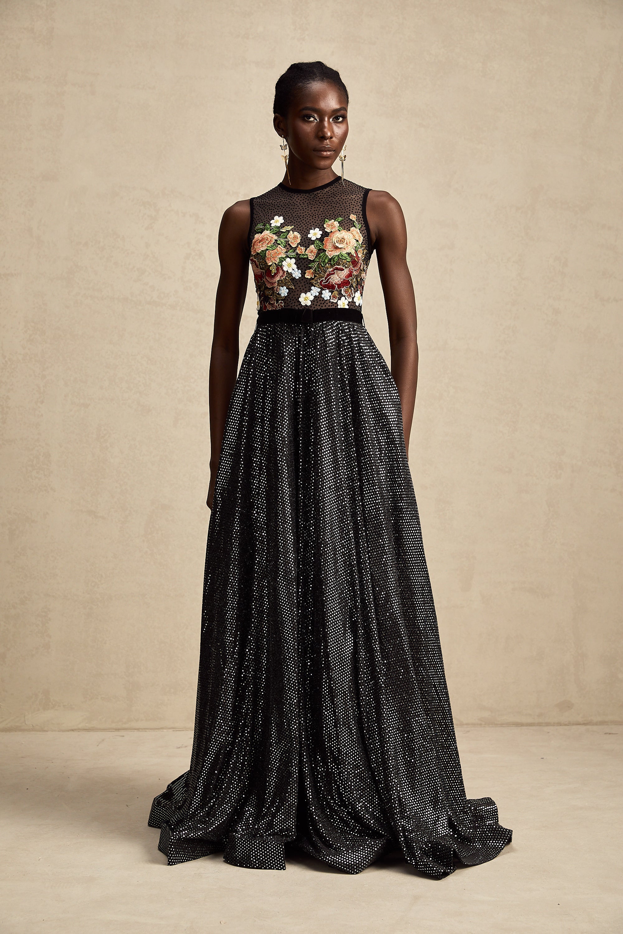 Agathe floral embroidered embellished maxi dress
