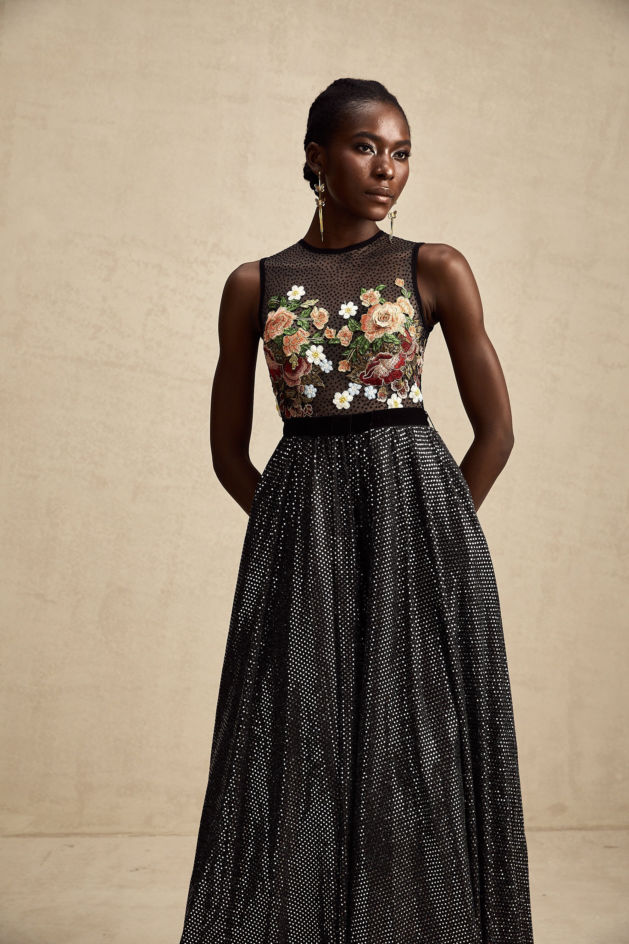 Agathe floral embroidered embellished maxi dress