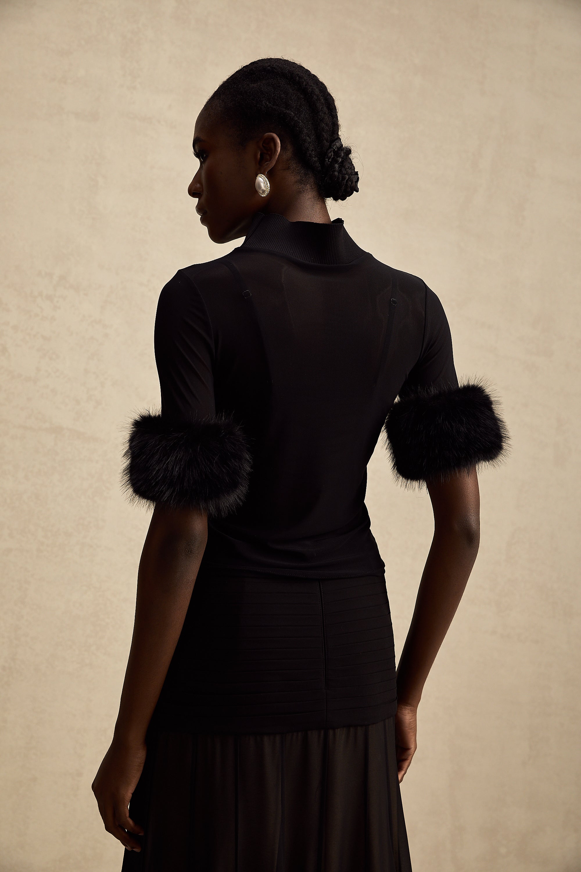 Ségolène black faux-fur tulle top (Final Sale)