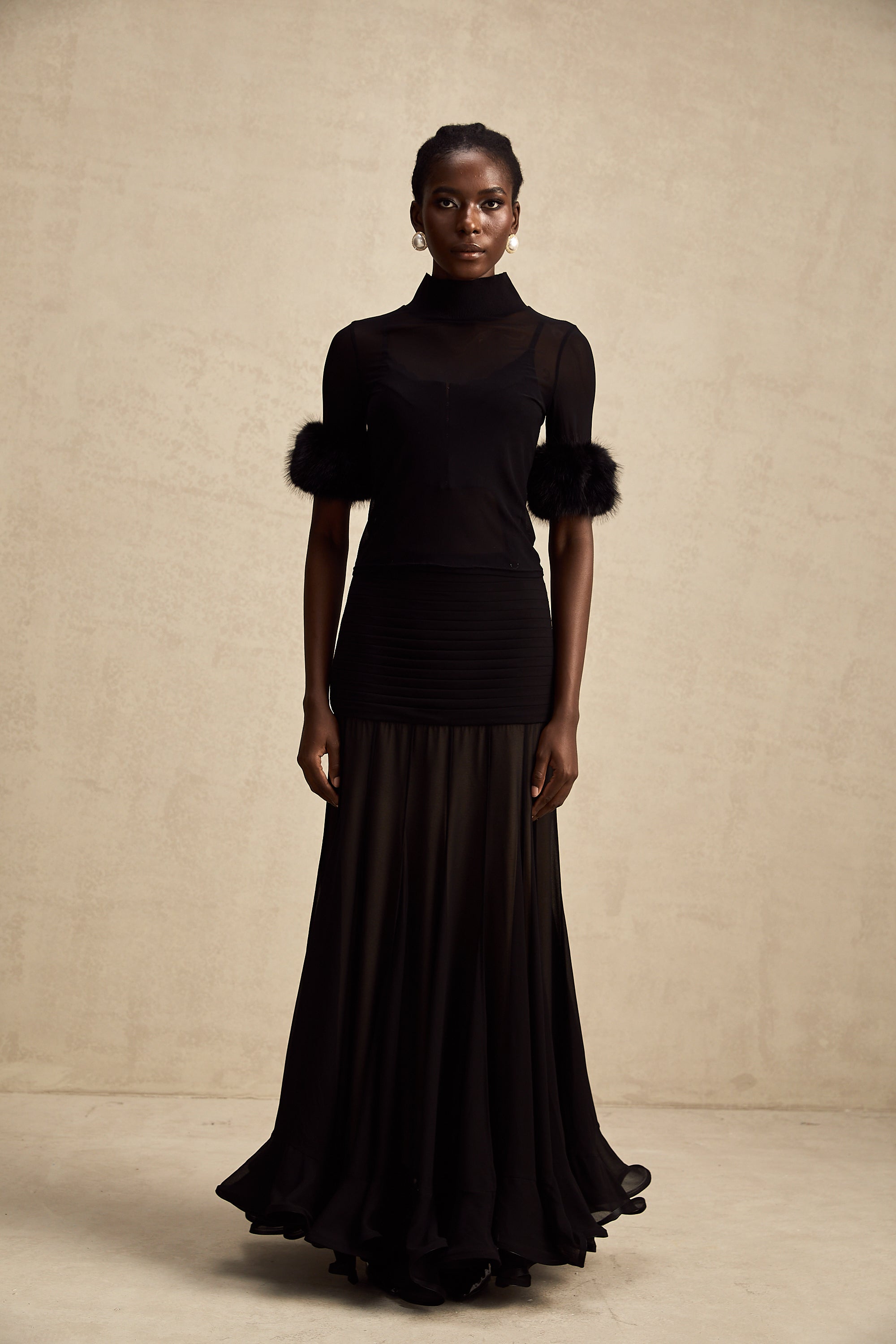 Ségolène black faux-fur tulle top (Final Sale)