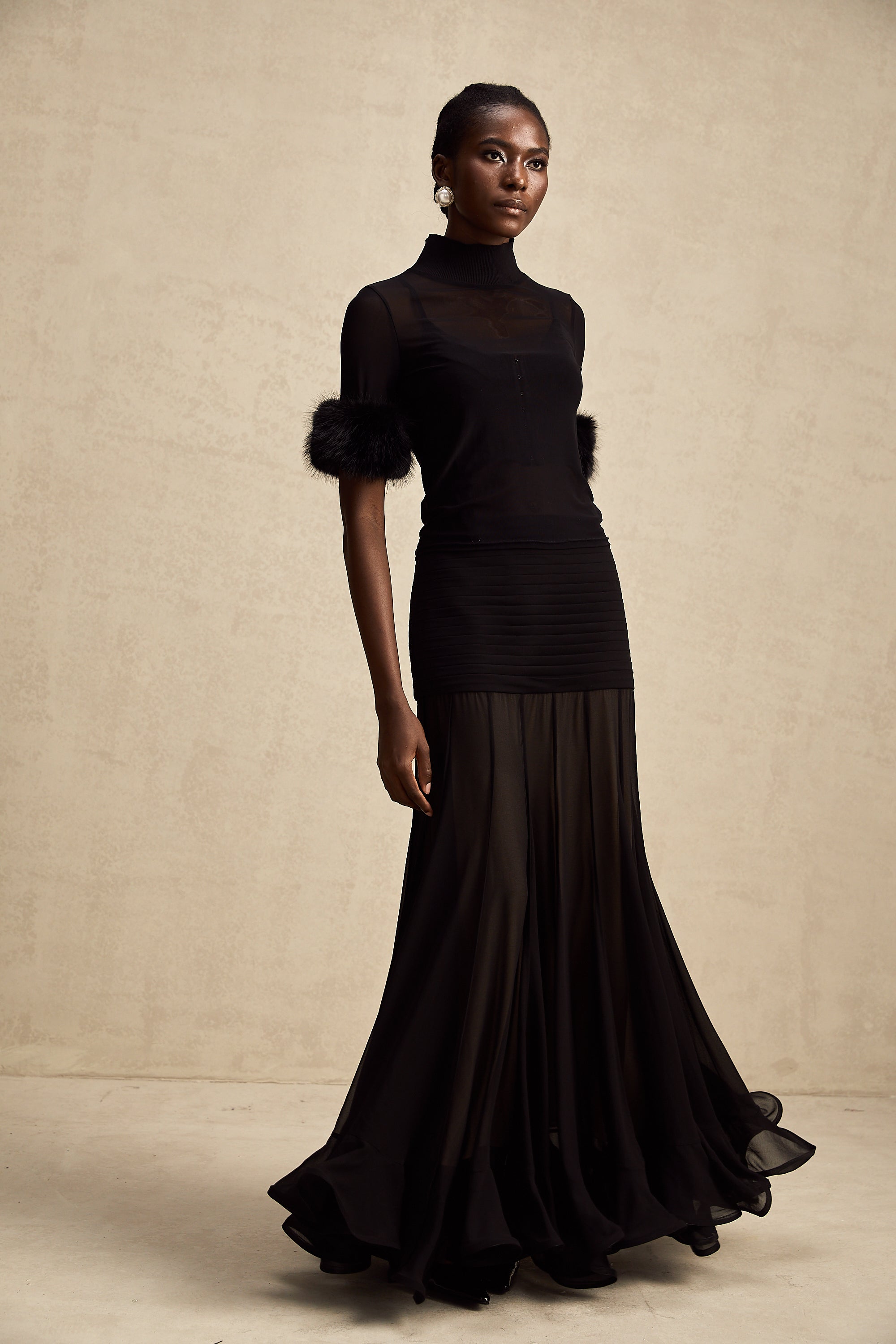 Ségolène black faux-fur tulle top (Final Sale)