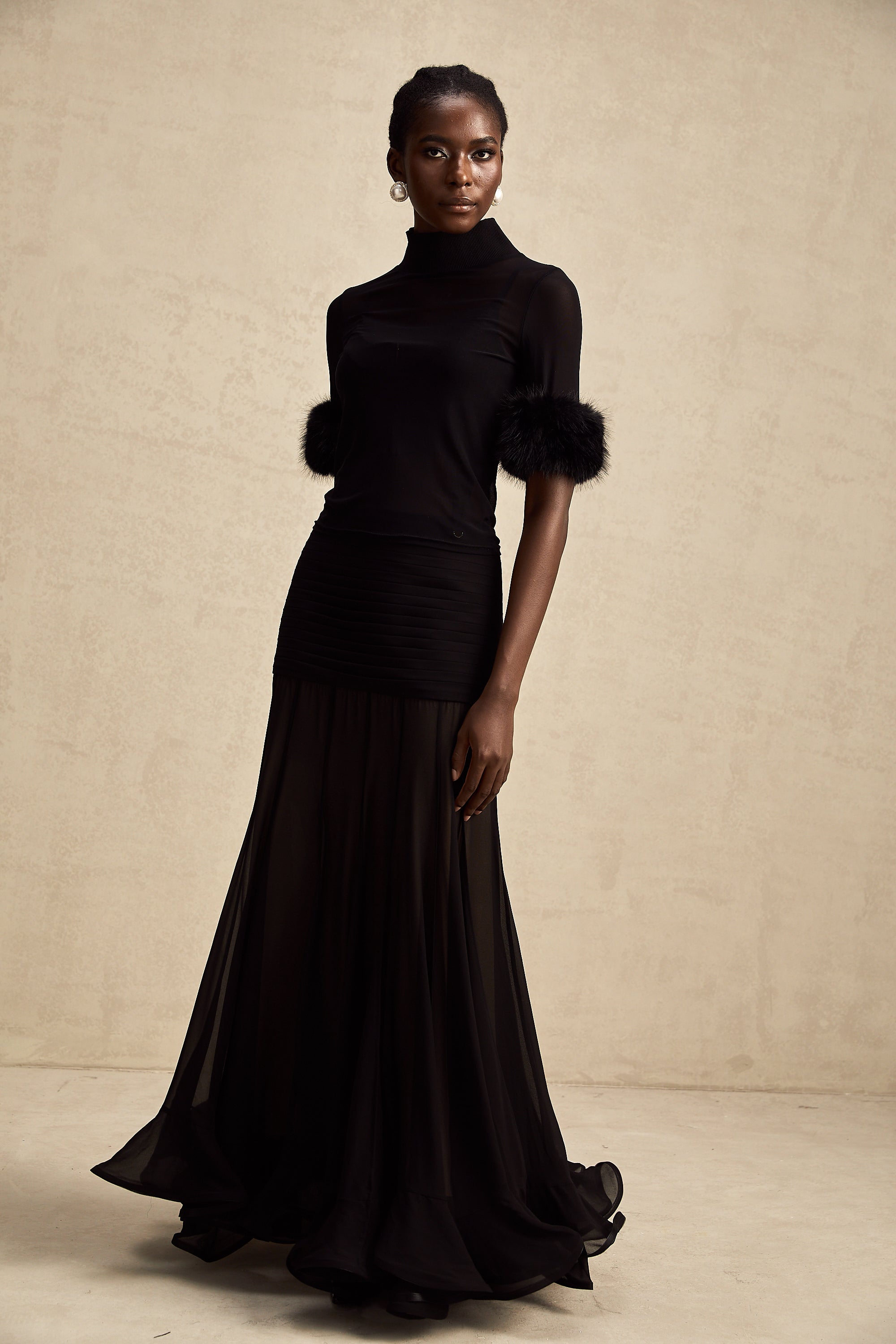 Ségolène black faux-fur tulle top (Final Sale)