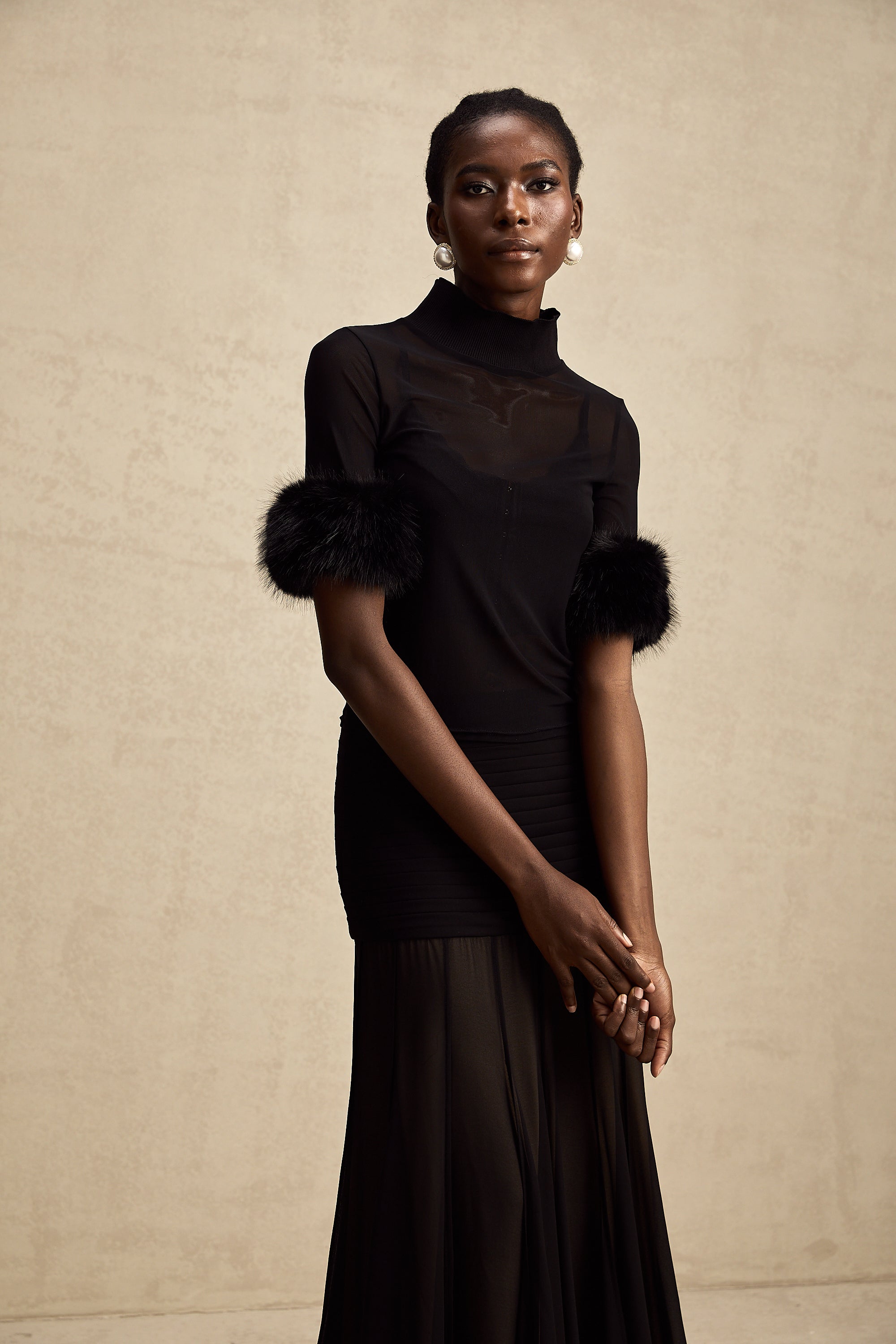 Ségolène black faux-fur tulle top (Final Sale)