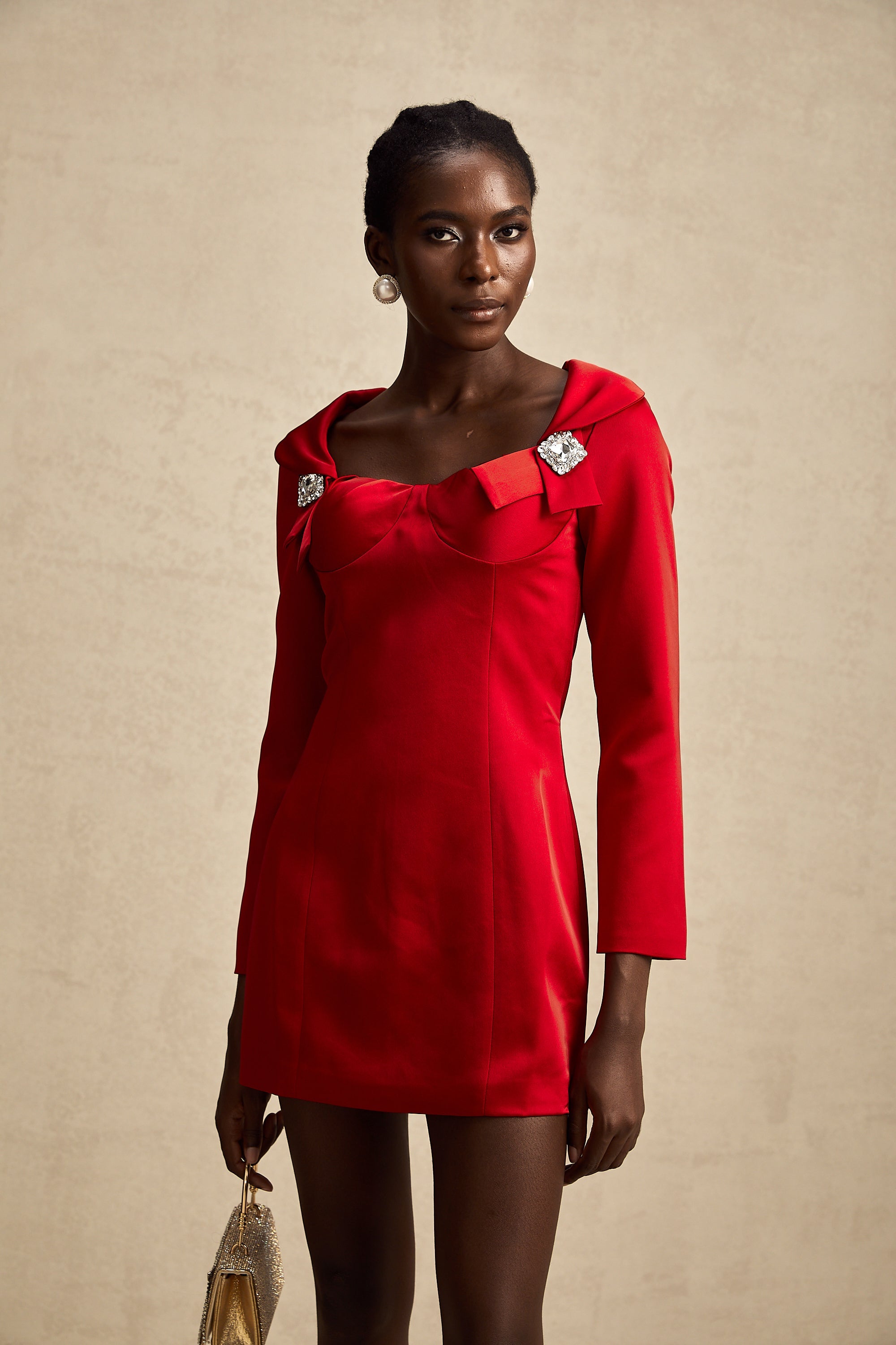 Céline red croset-style satin mini dress (US Only)
