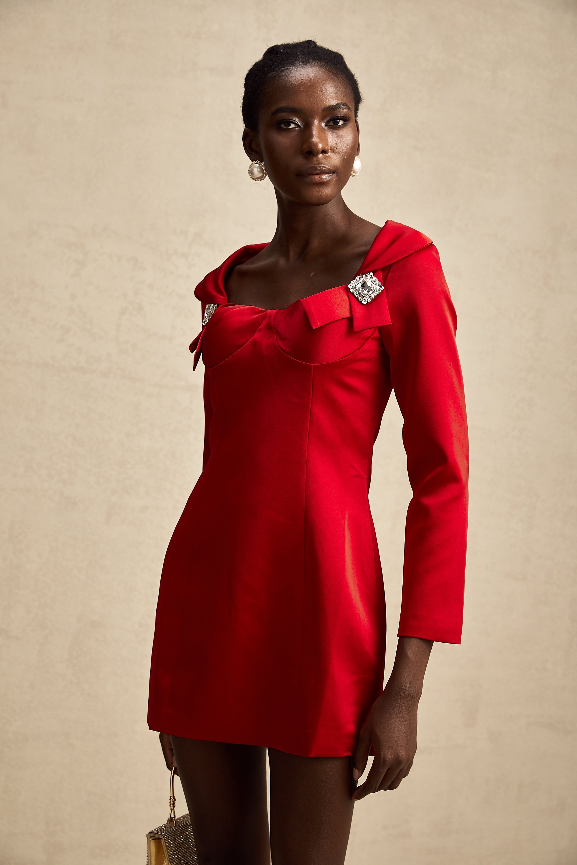 Céline red croset-style satin mini dress (US Only)