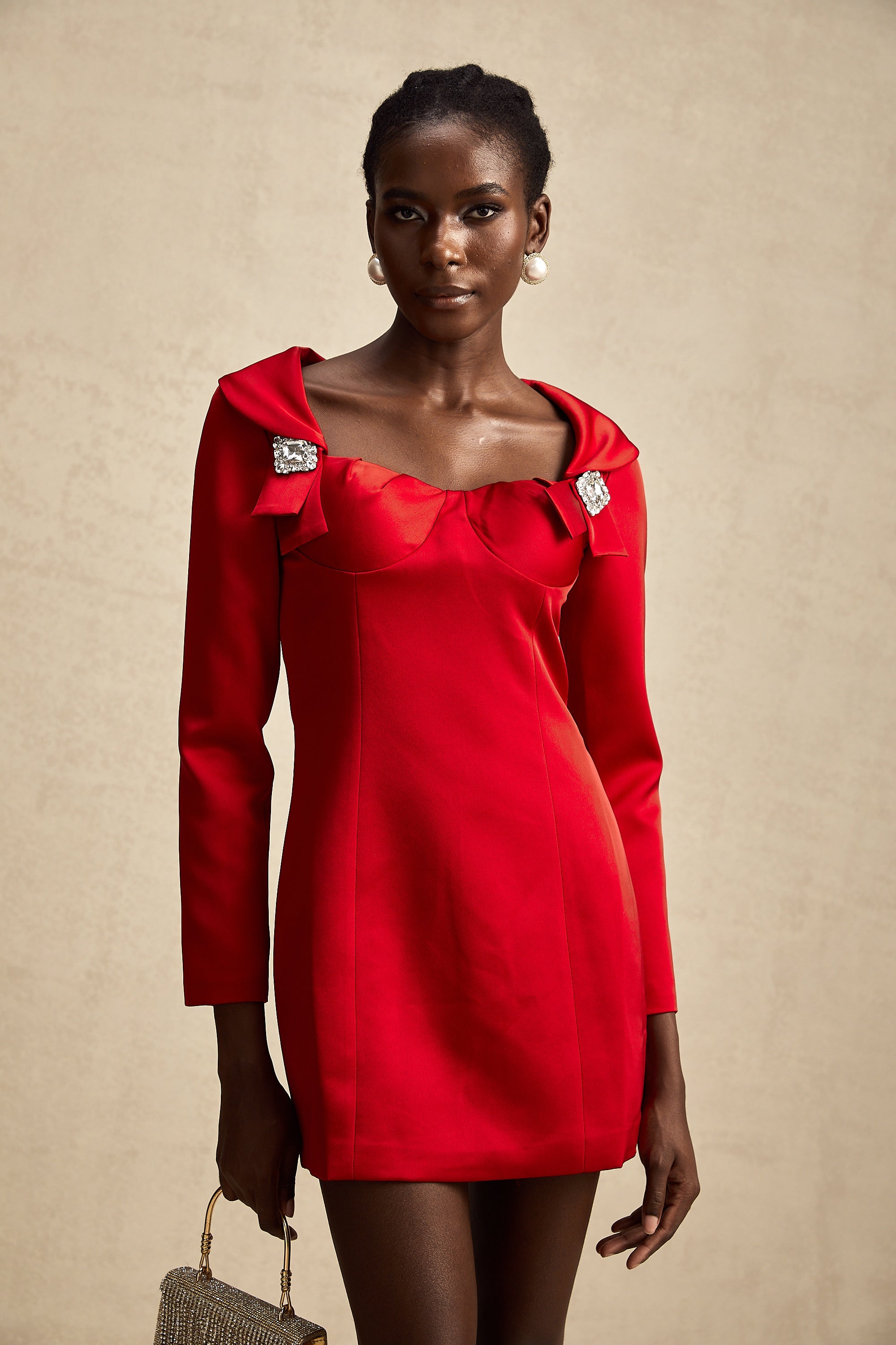 Céline red croset-style satin mini dress (US Only)