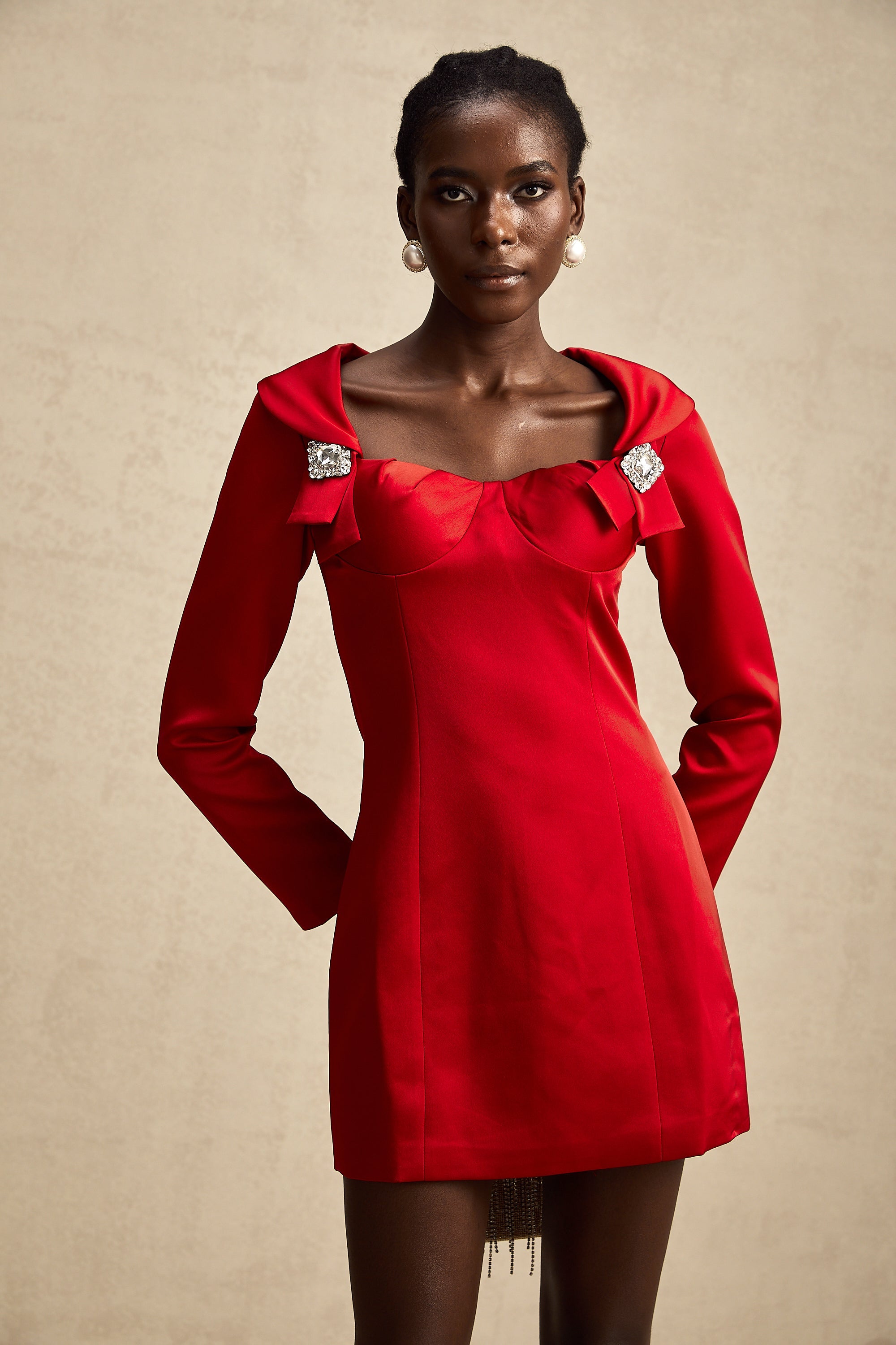 Céline red croset-style satin mini dress (US Only)
