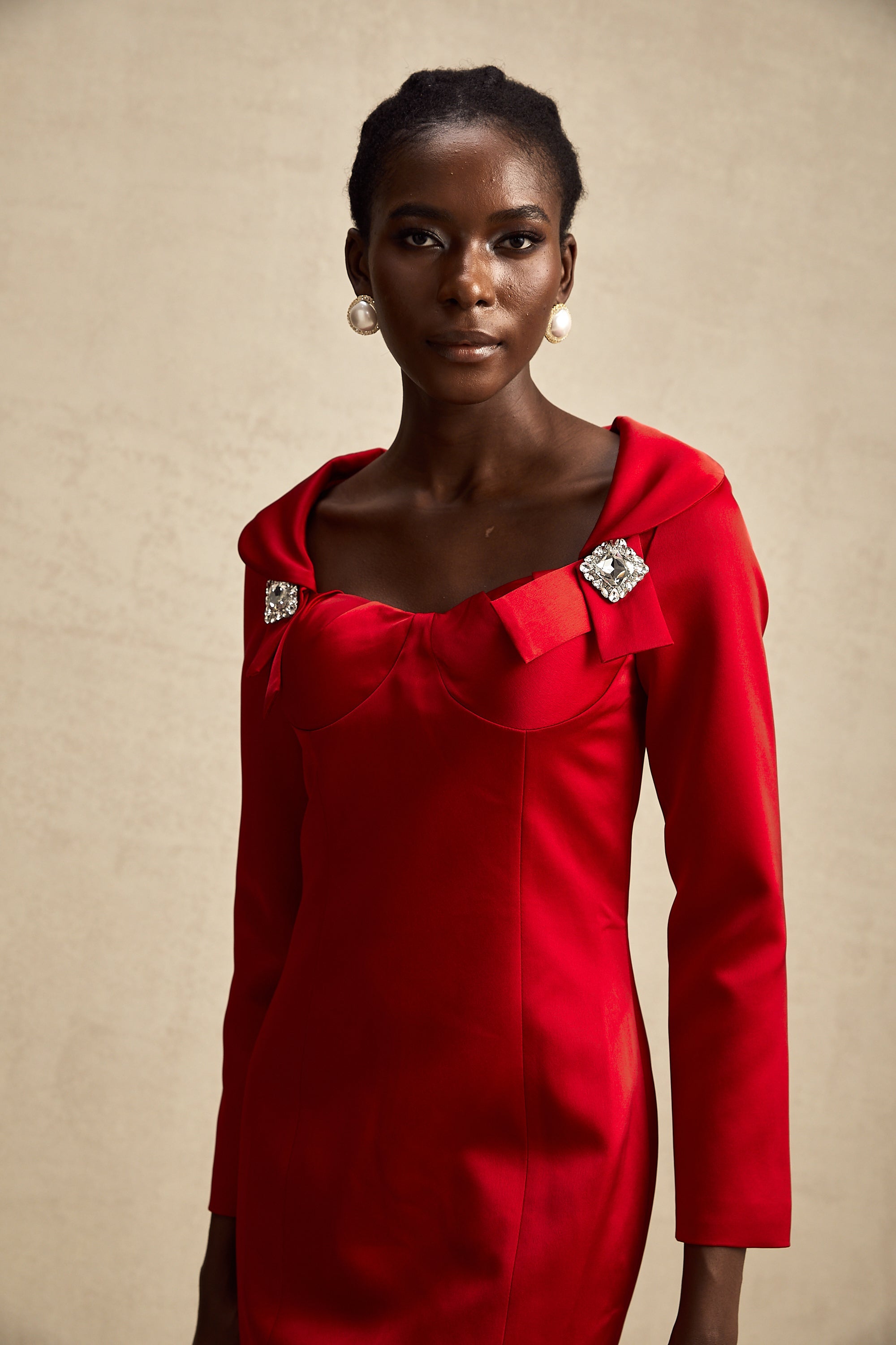 Céline red croset-style satin mini dress (US Only)