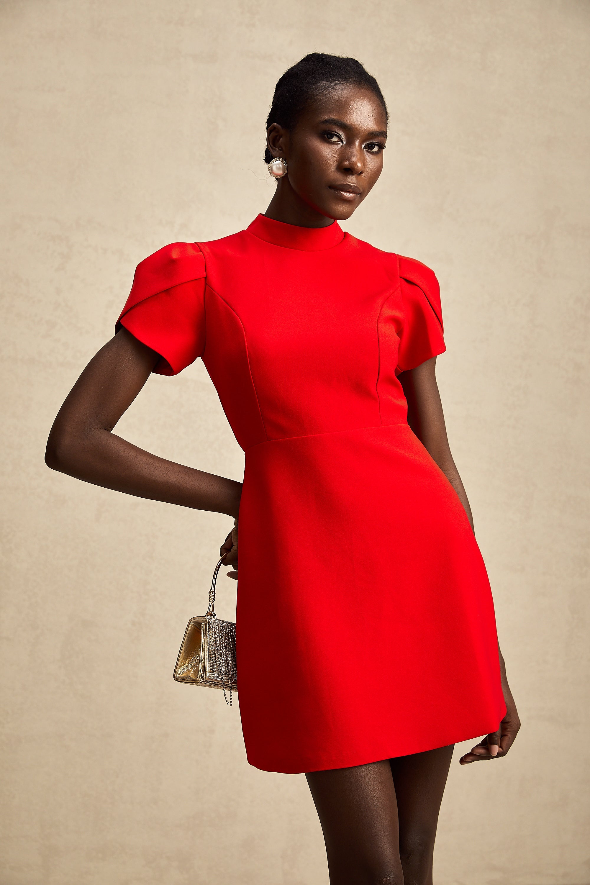 Anna red petal-sleeve cut-out bow mini dress (Final Sale-US Only)