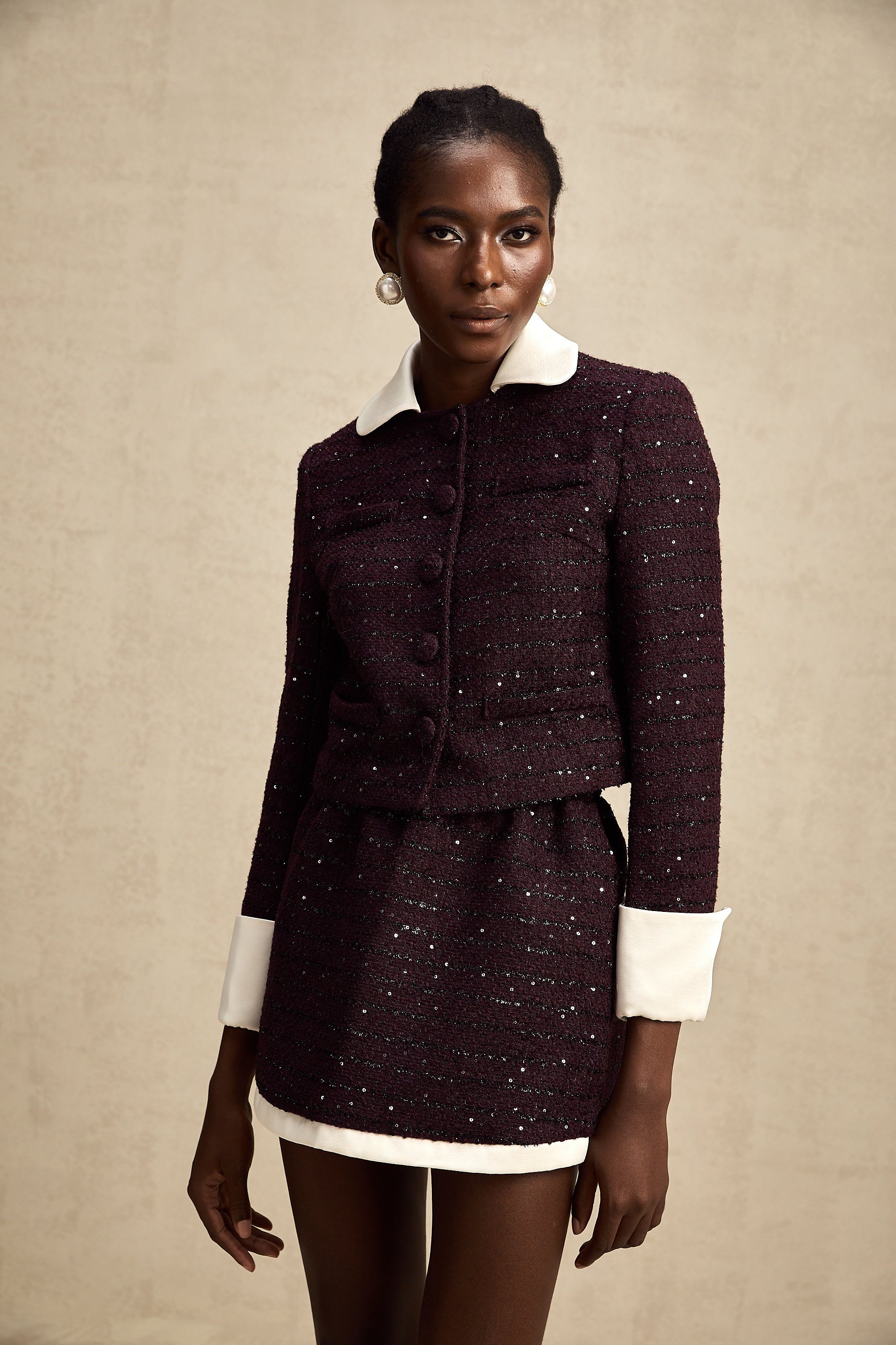 Brigitte purple sequined tweed jacket & skirt matching set (Final Sale)
