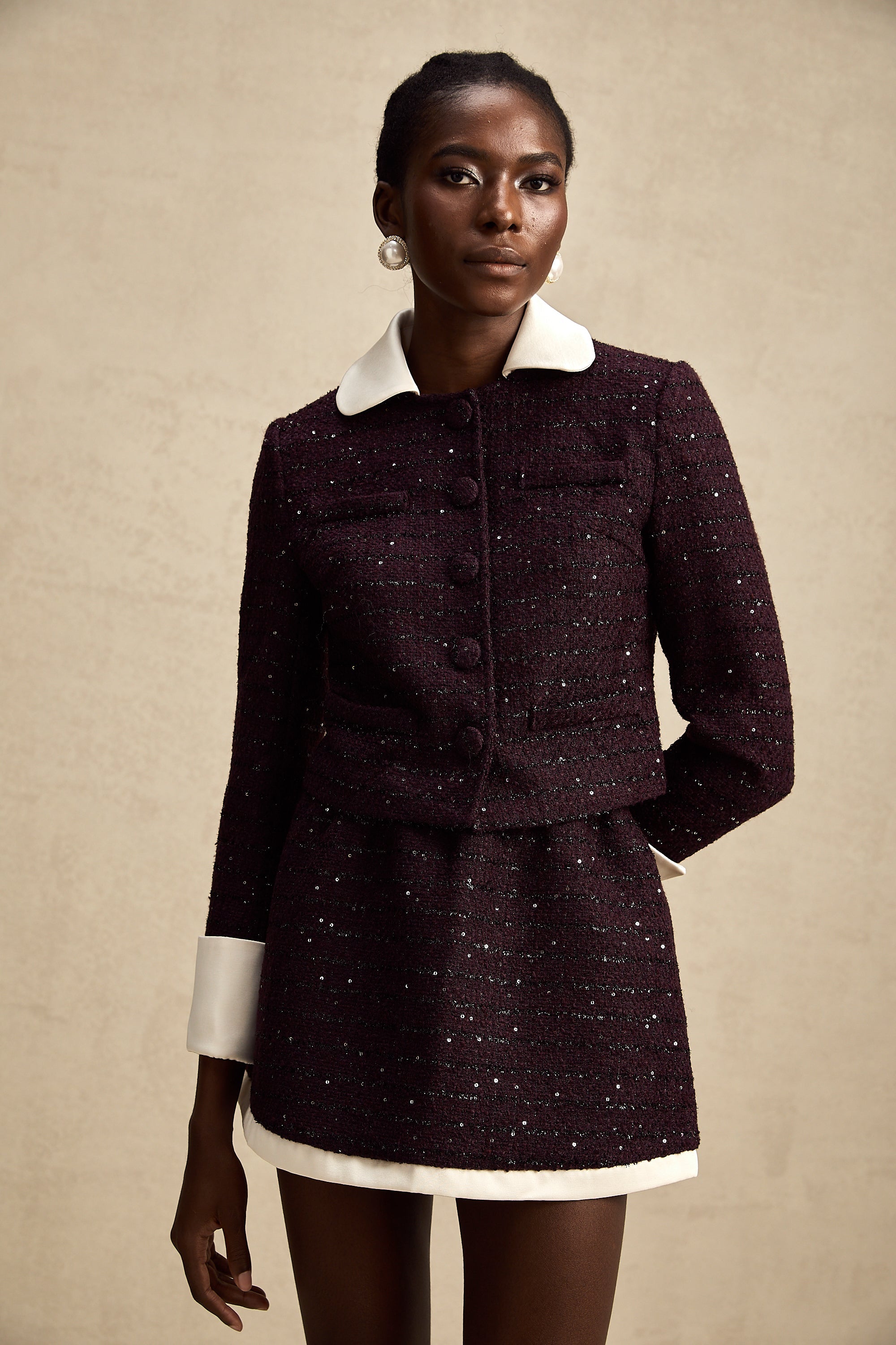 Brigitte purple sequined tweed jacket & skirt matching set (Final Sale)