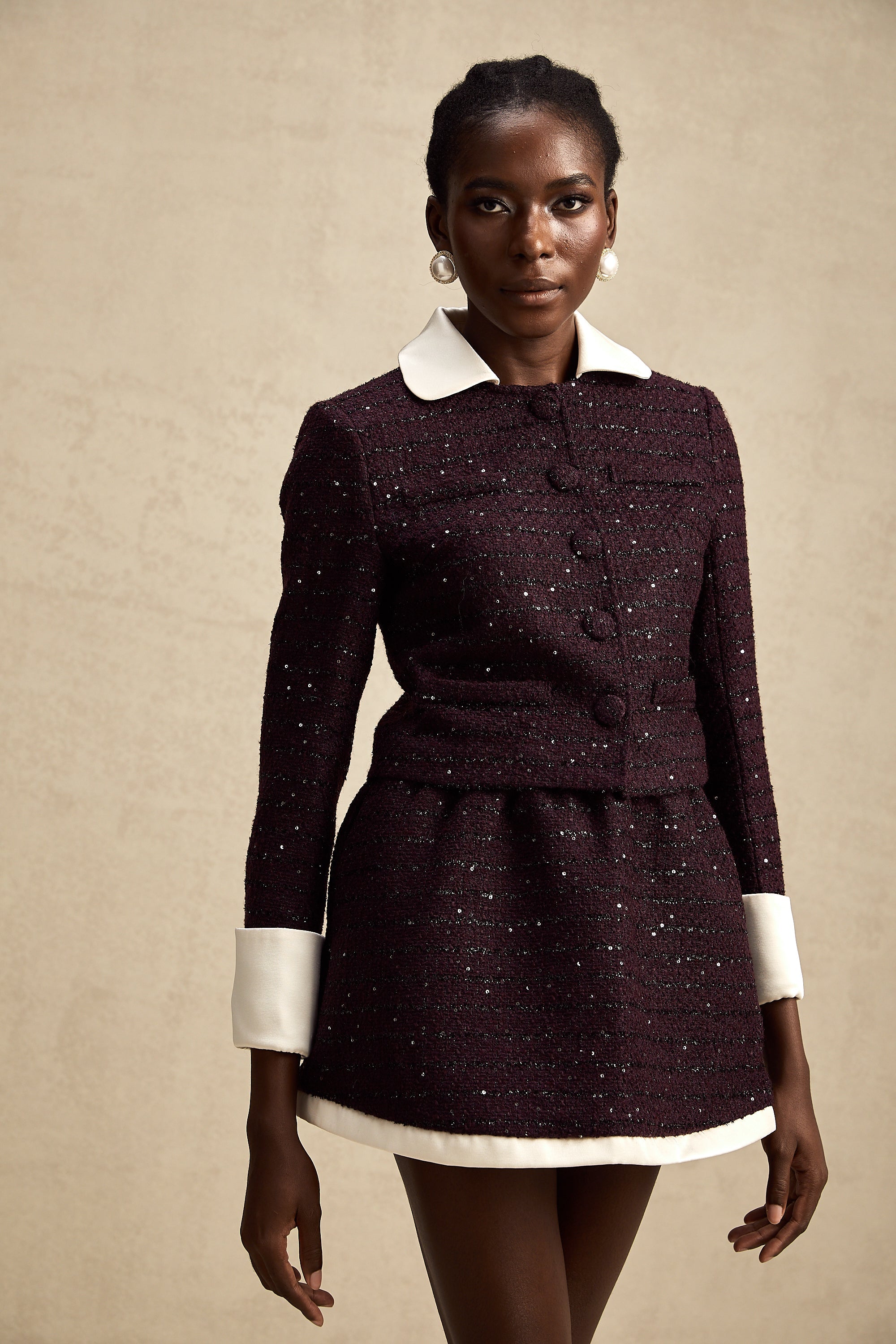 Brigitte purple sequined tweed jacket & skirt matching set (Final Sale)