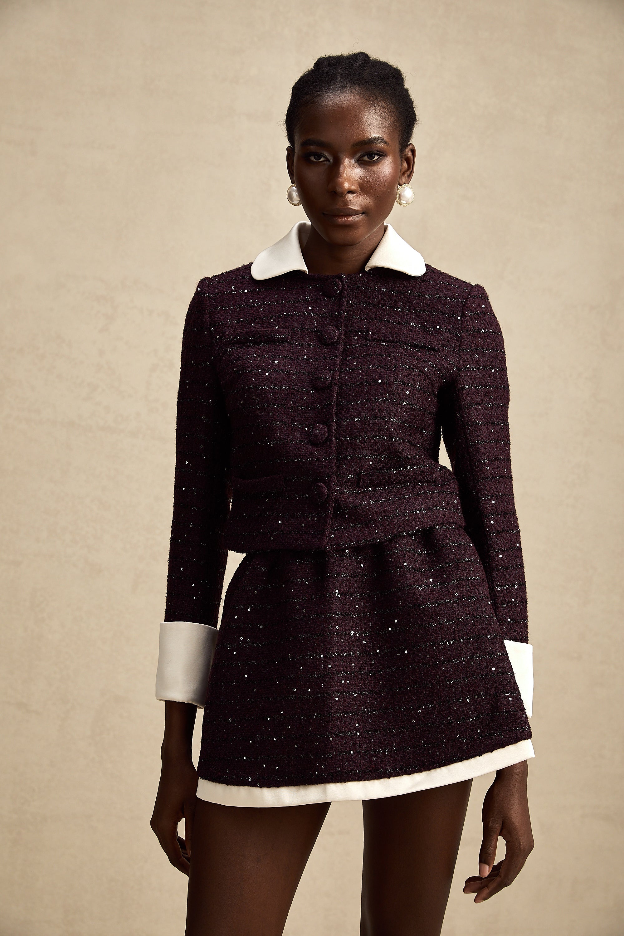 Brigitte purple sequined tweed jacket & skirt matching set (Final Sale)