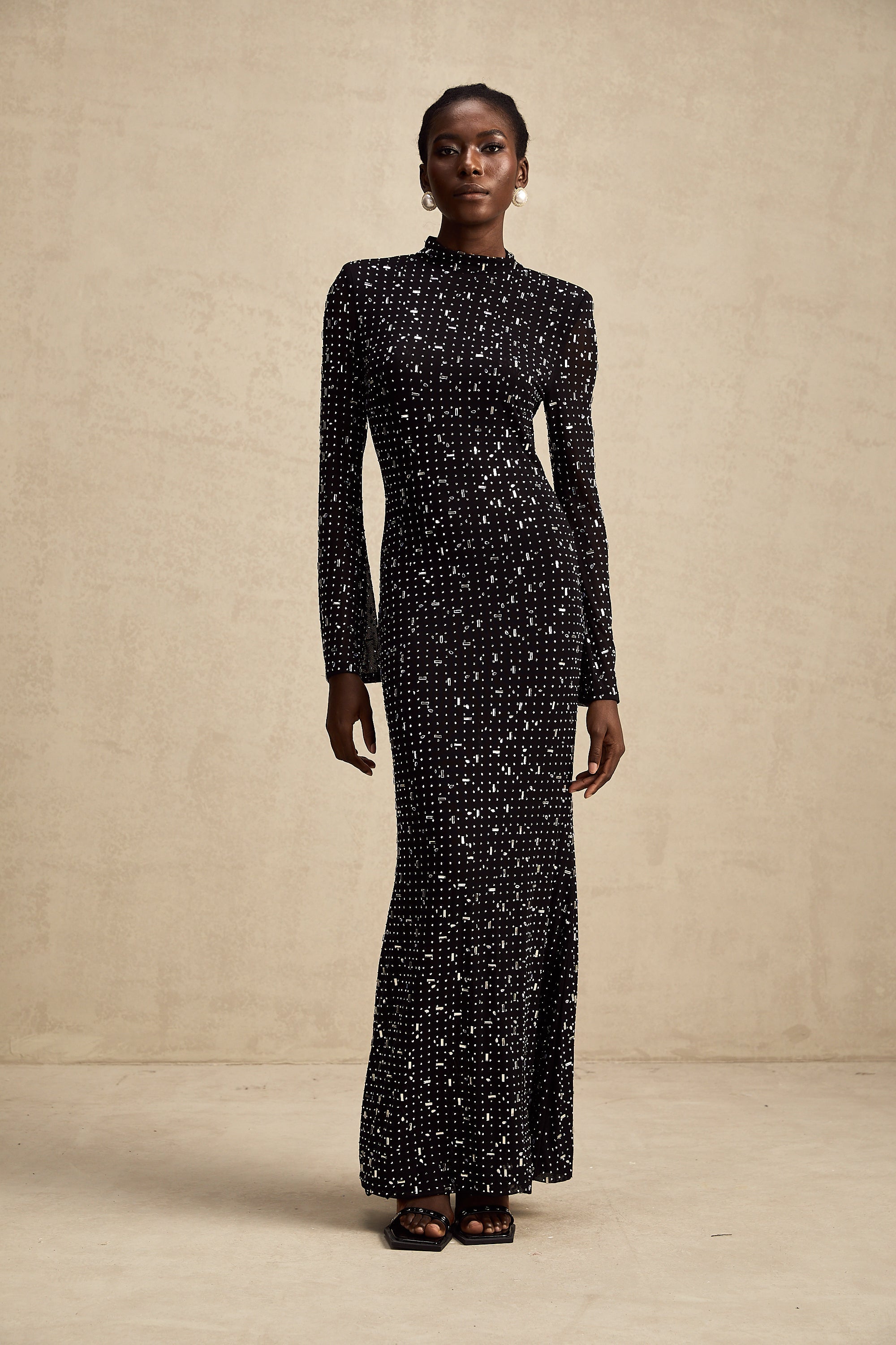 Léna black embellished semi-sheer maxi dress (Final Sale-US Only)