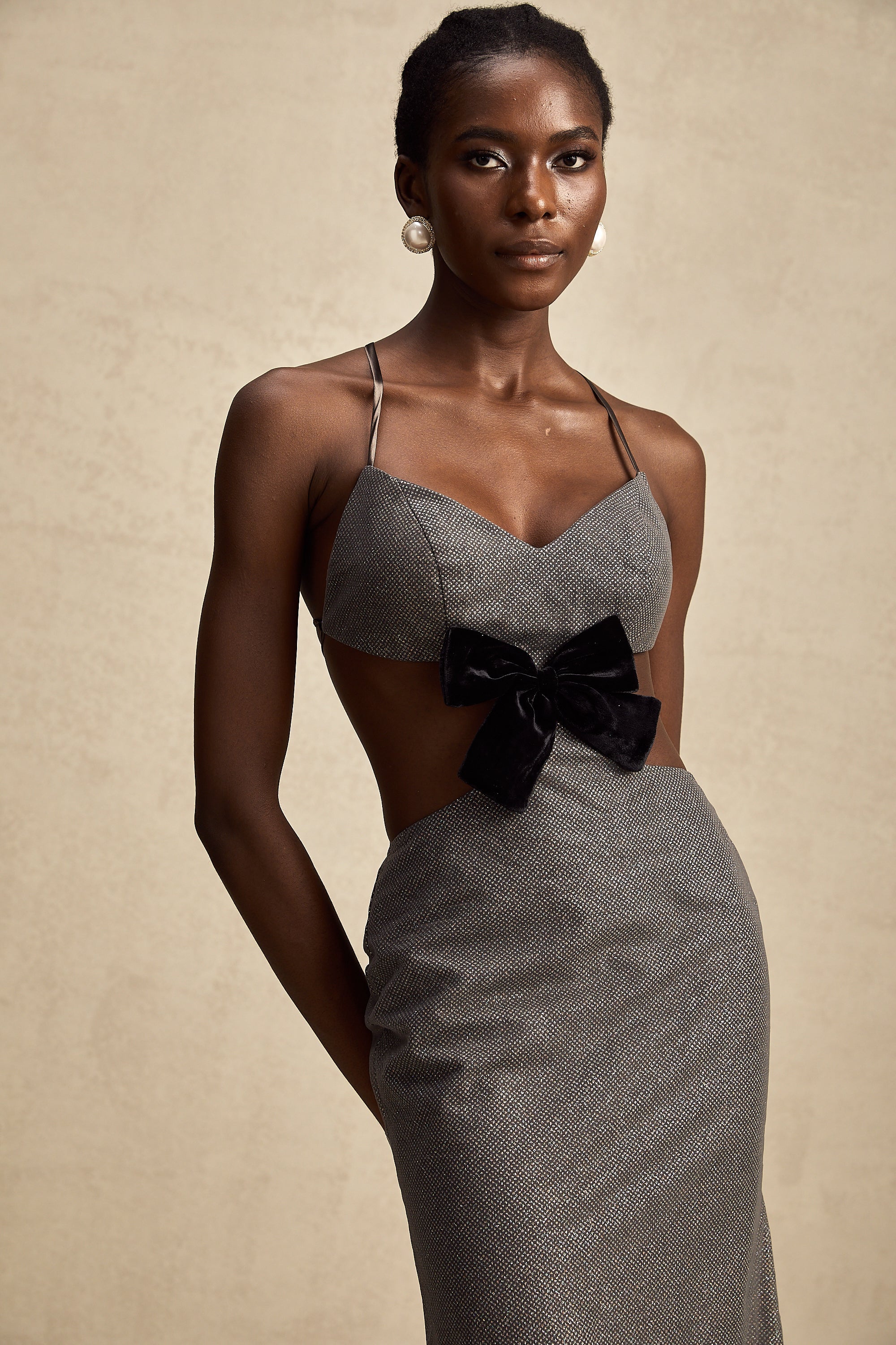 Violaine open-back bowknot sequined midi dress