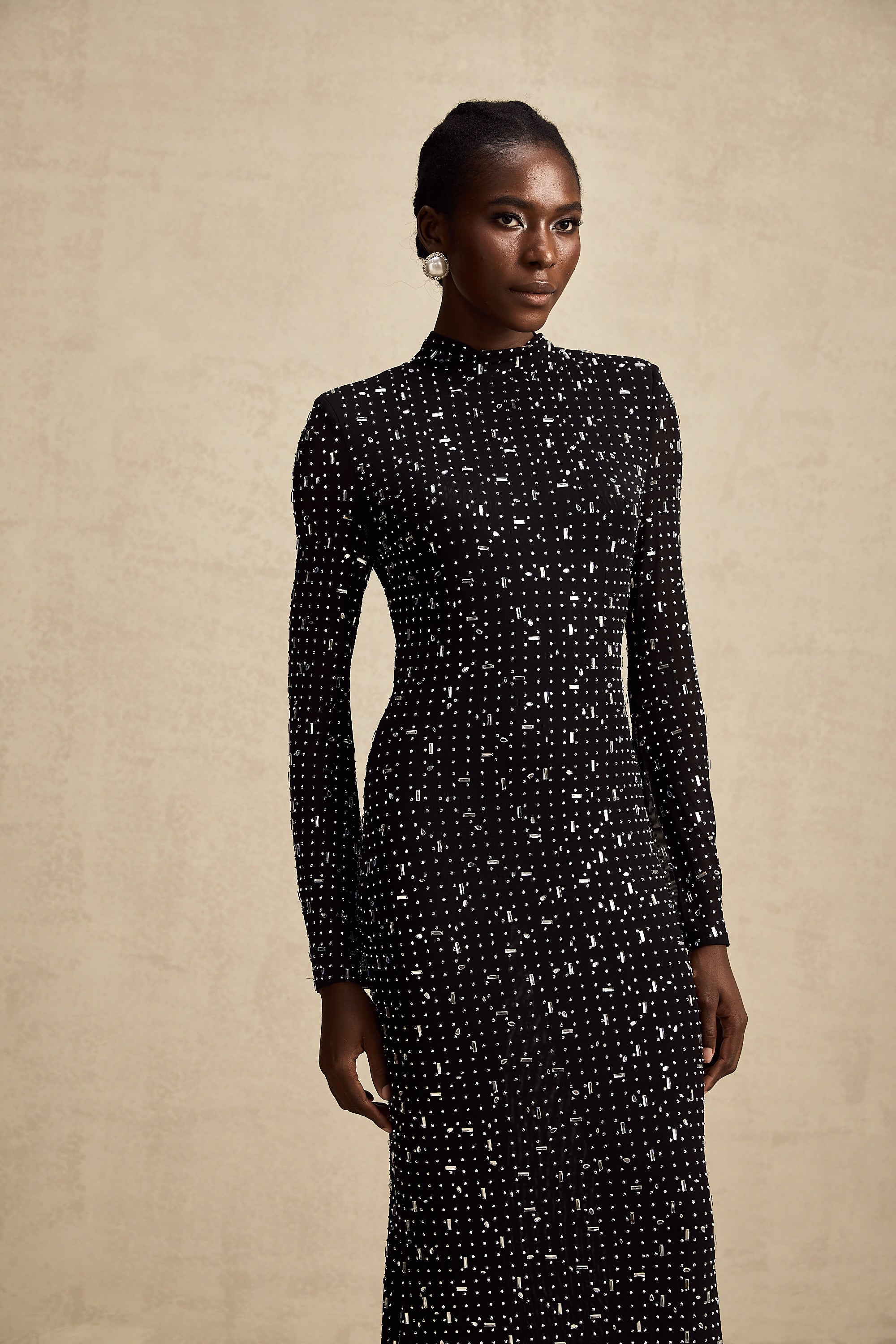 Léna black embellished semi-sheer maxi dress (Final Sale)