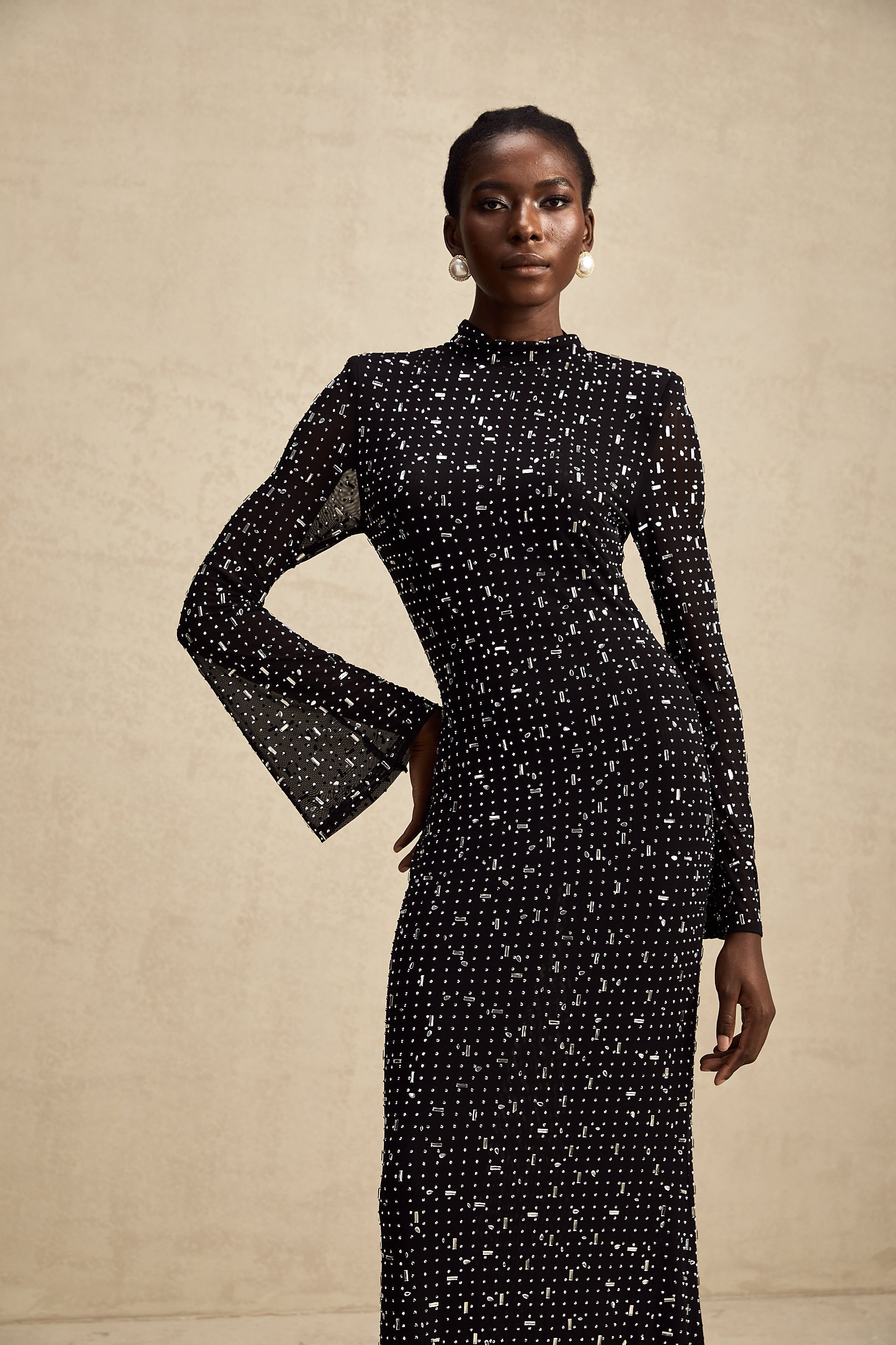 Léna black embellished semi-sheer maxi dress (Final Sale-US Only)