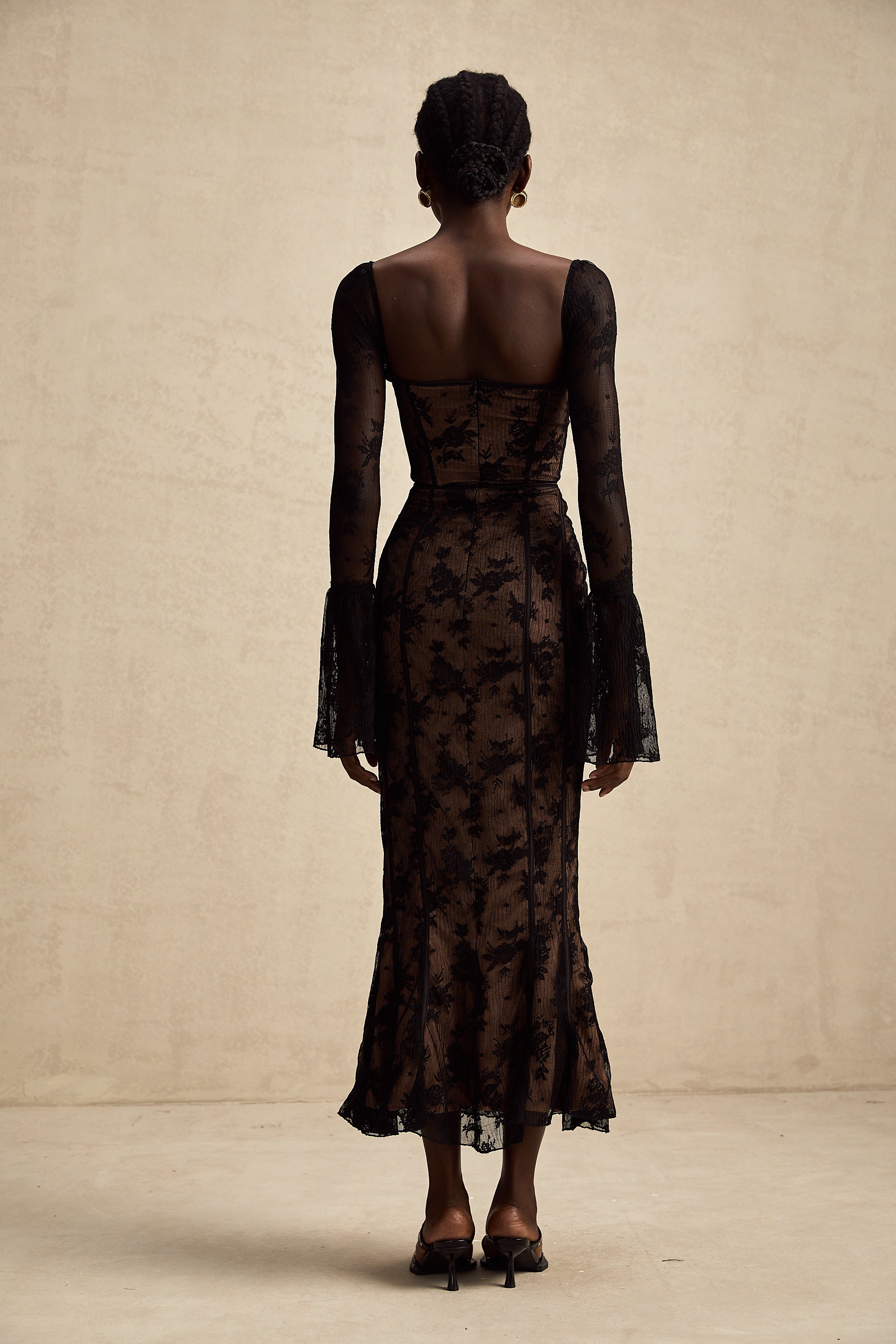 Marlene Black Flared Lace Maxi Dress (Final Sale-US Only)