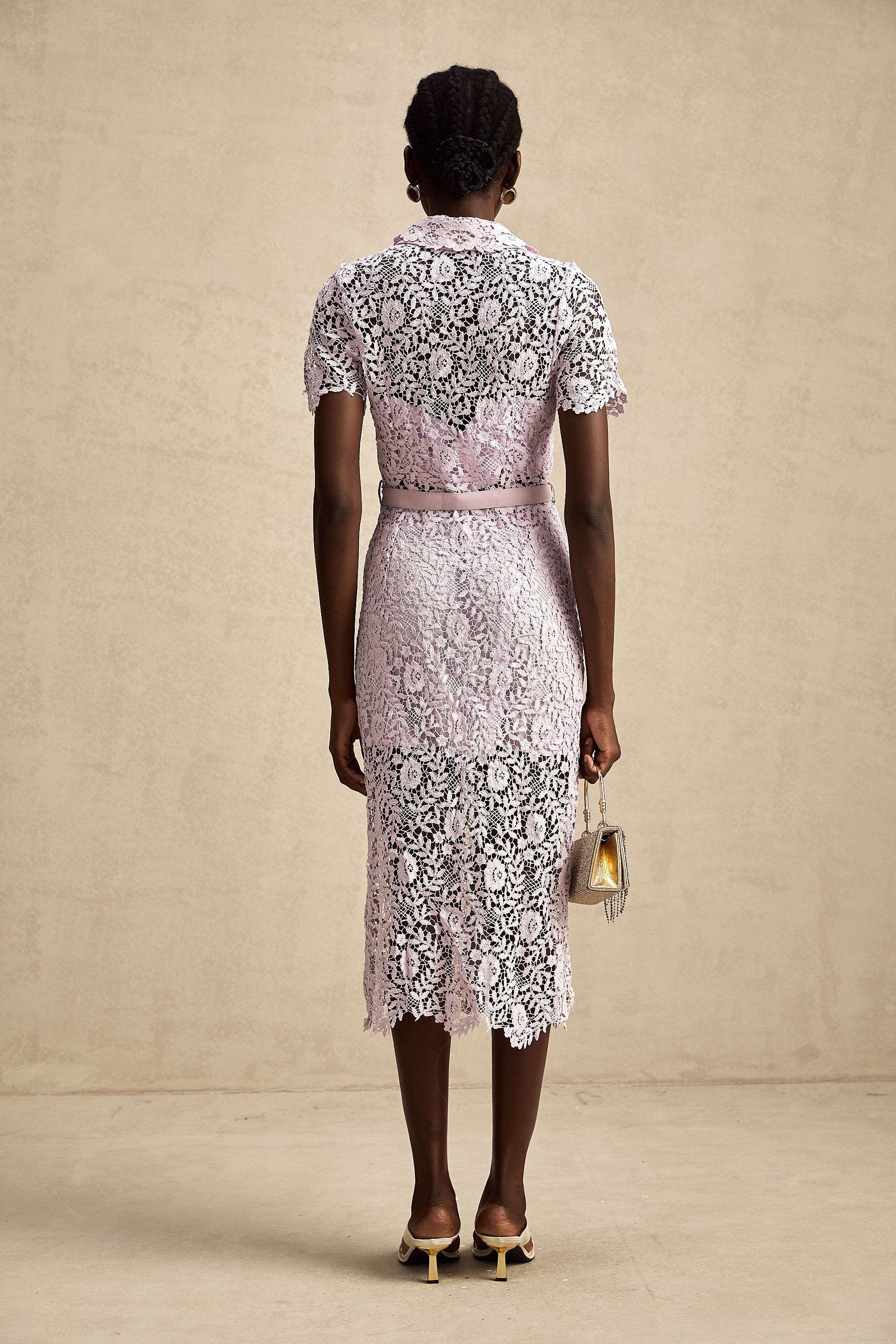 Olivia purple floral-embroidered lace belted midi dress (US Only)