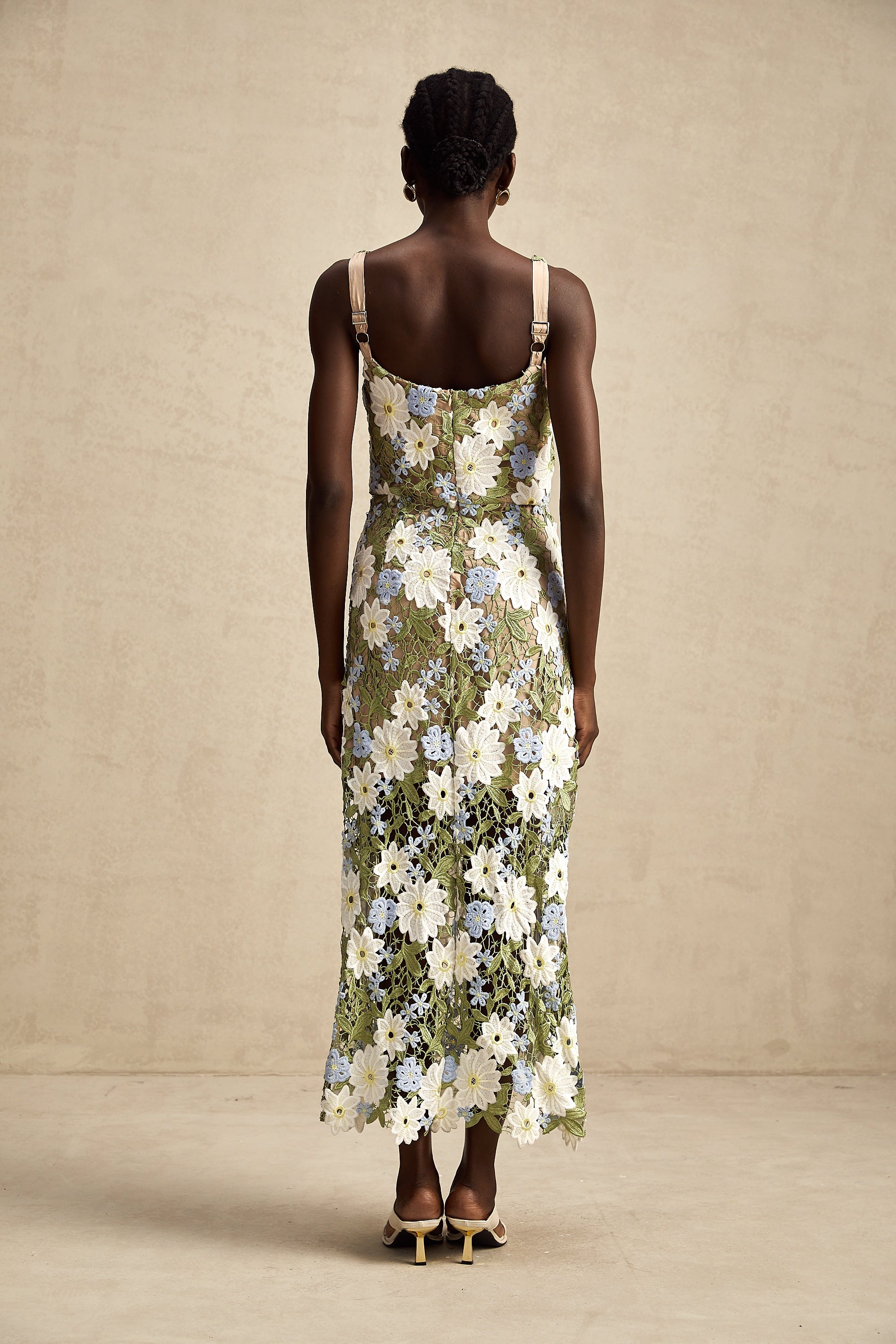 Carla floral embroidered hollow-carved midi dress (Final Sale)