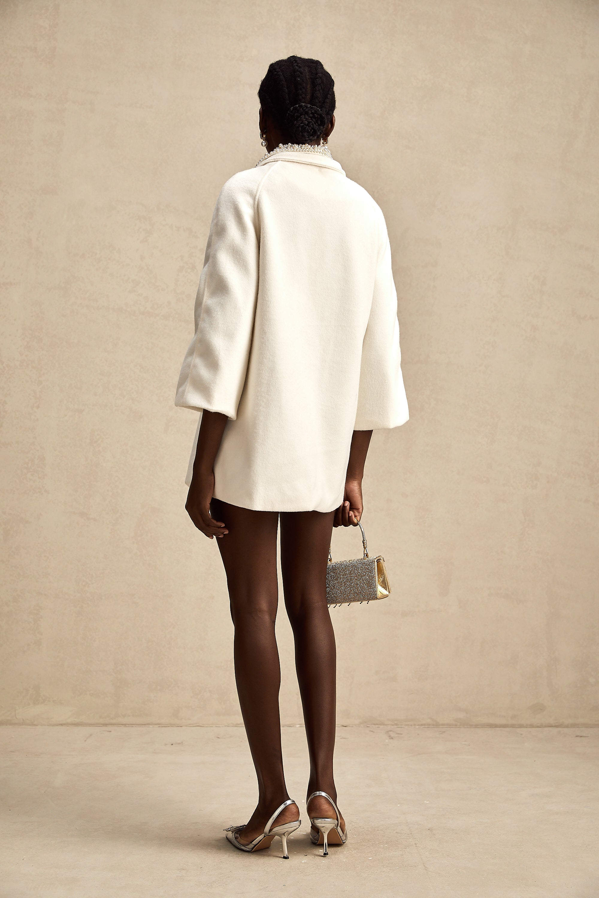 Fabienne white embellished woolen coat (US Only)