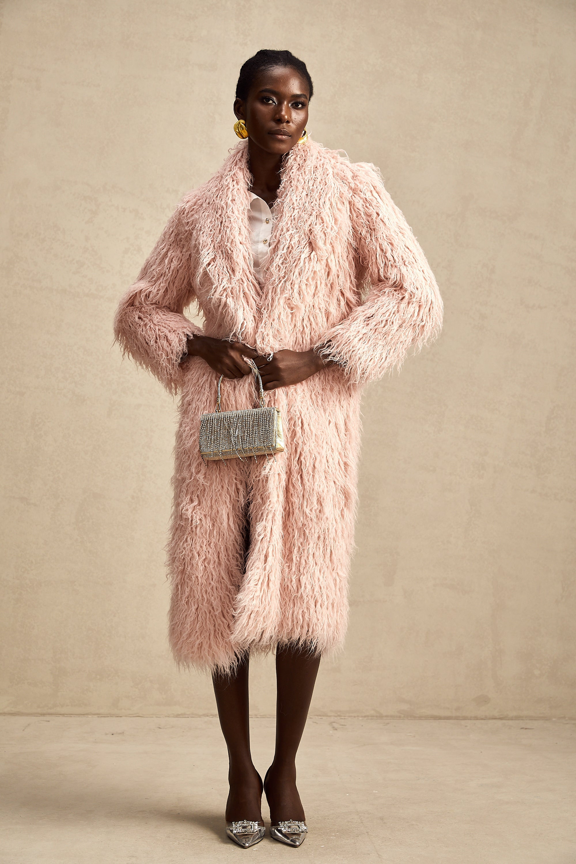 Mélanie pink faux-fur open-front coat (US Only)