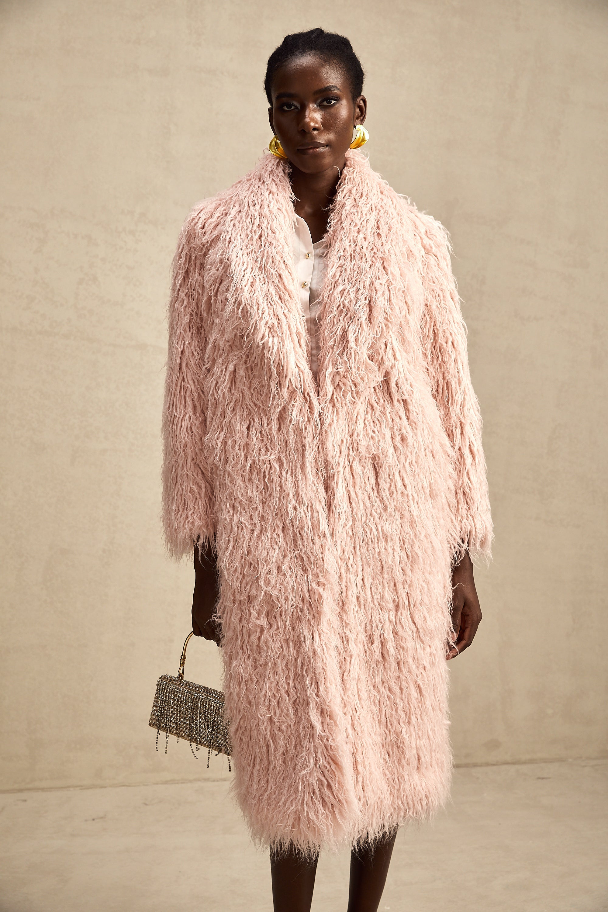 Mélanie pink faux-fur open-front coat (US Only)