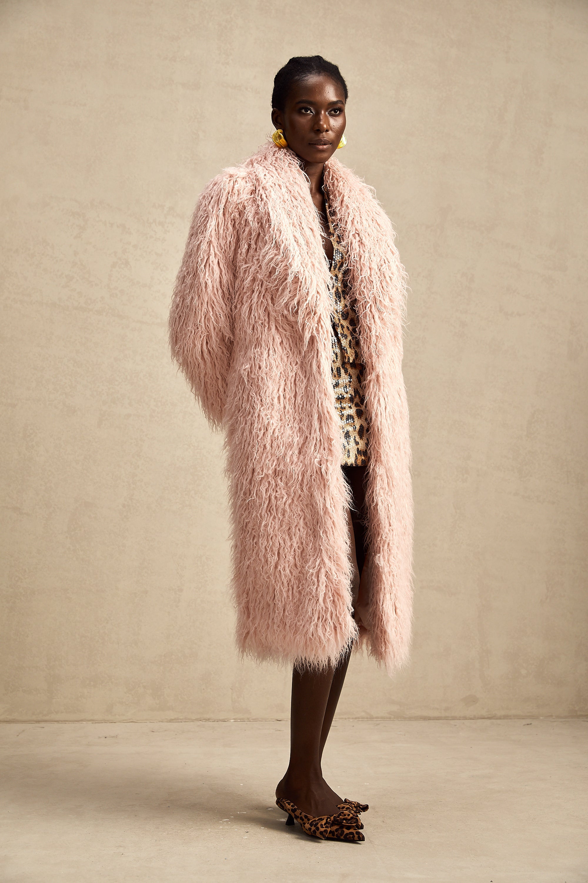 Mélanie pink faux-fur open-front coat (US Only)