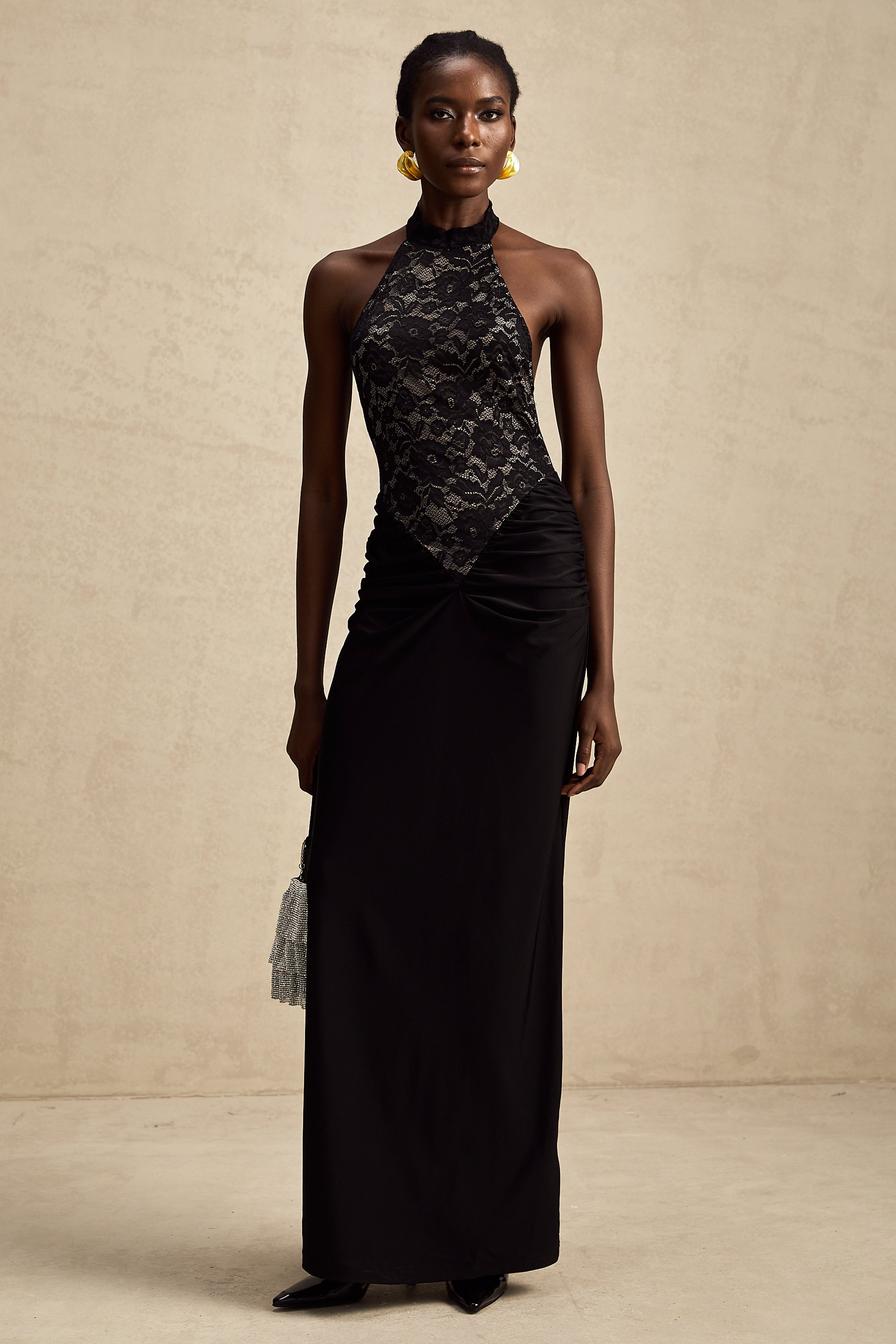 Camille black halterneck floral-lace maxi dress (Final Sale-US Only)