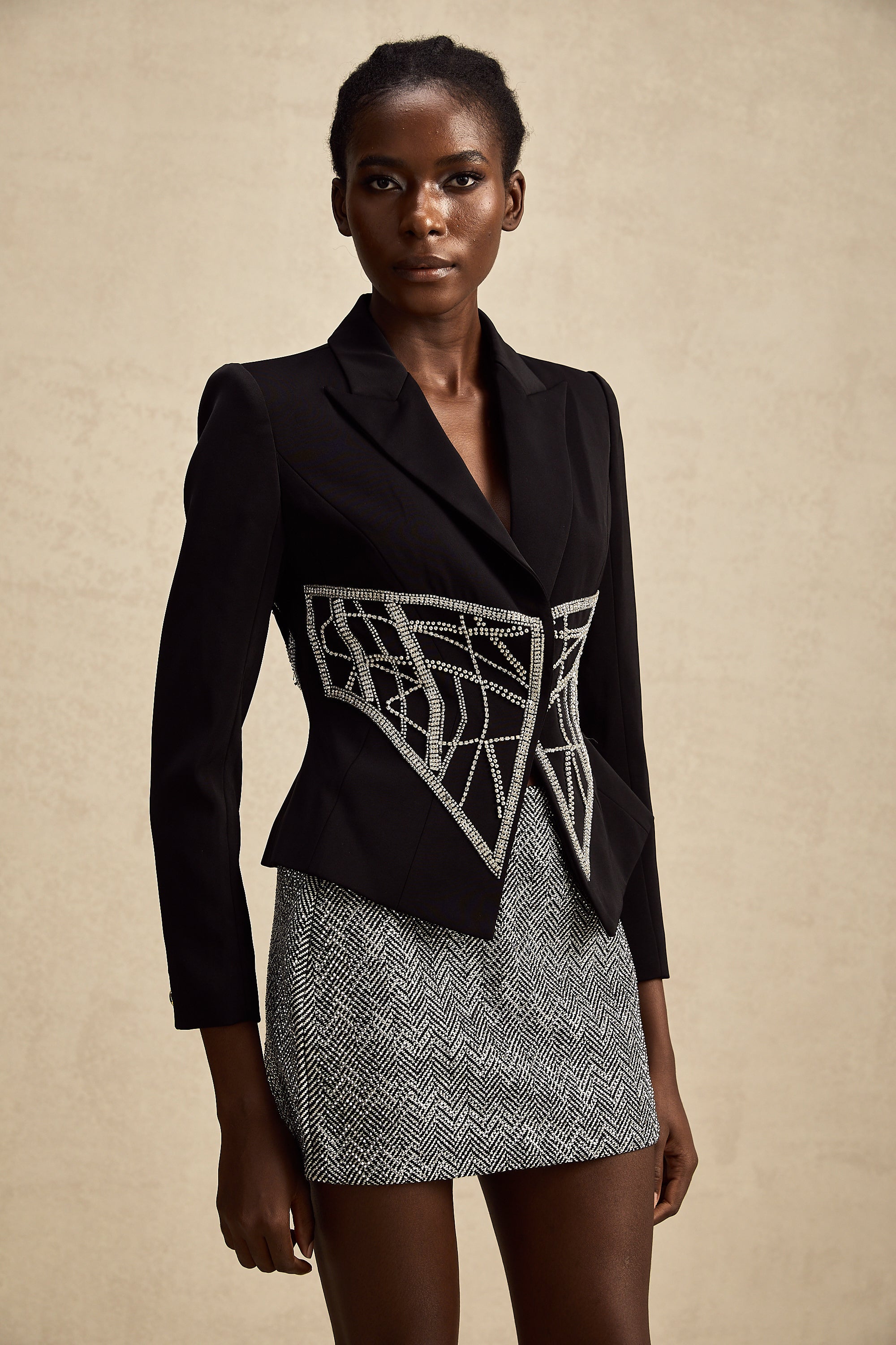 Geneviève black embellished cinched-waist jacket