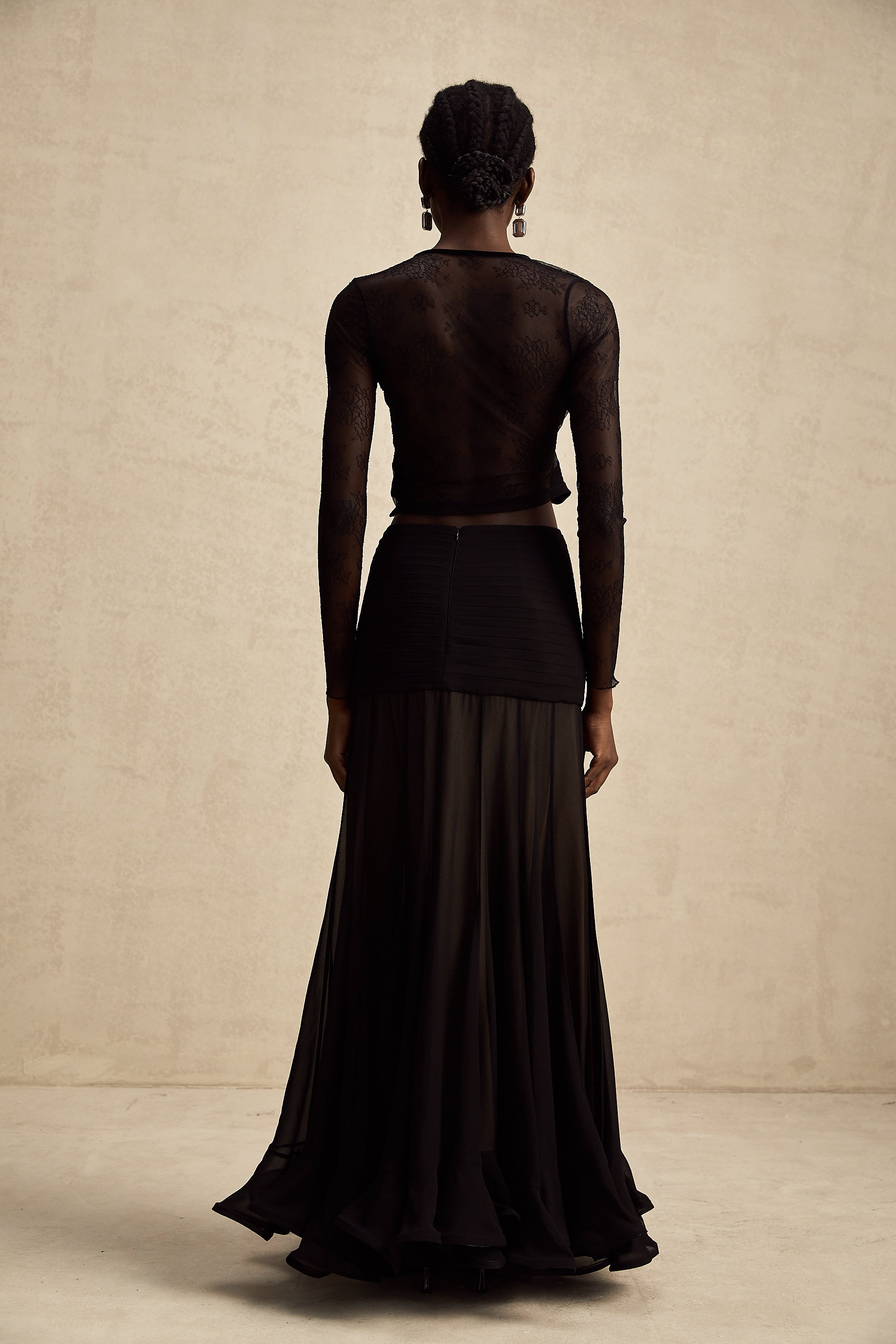 Aurélie black see-through lace-trim cropped top (Final Sale-US Only)