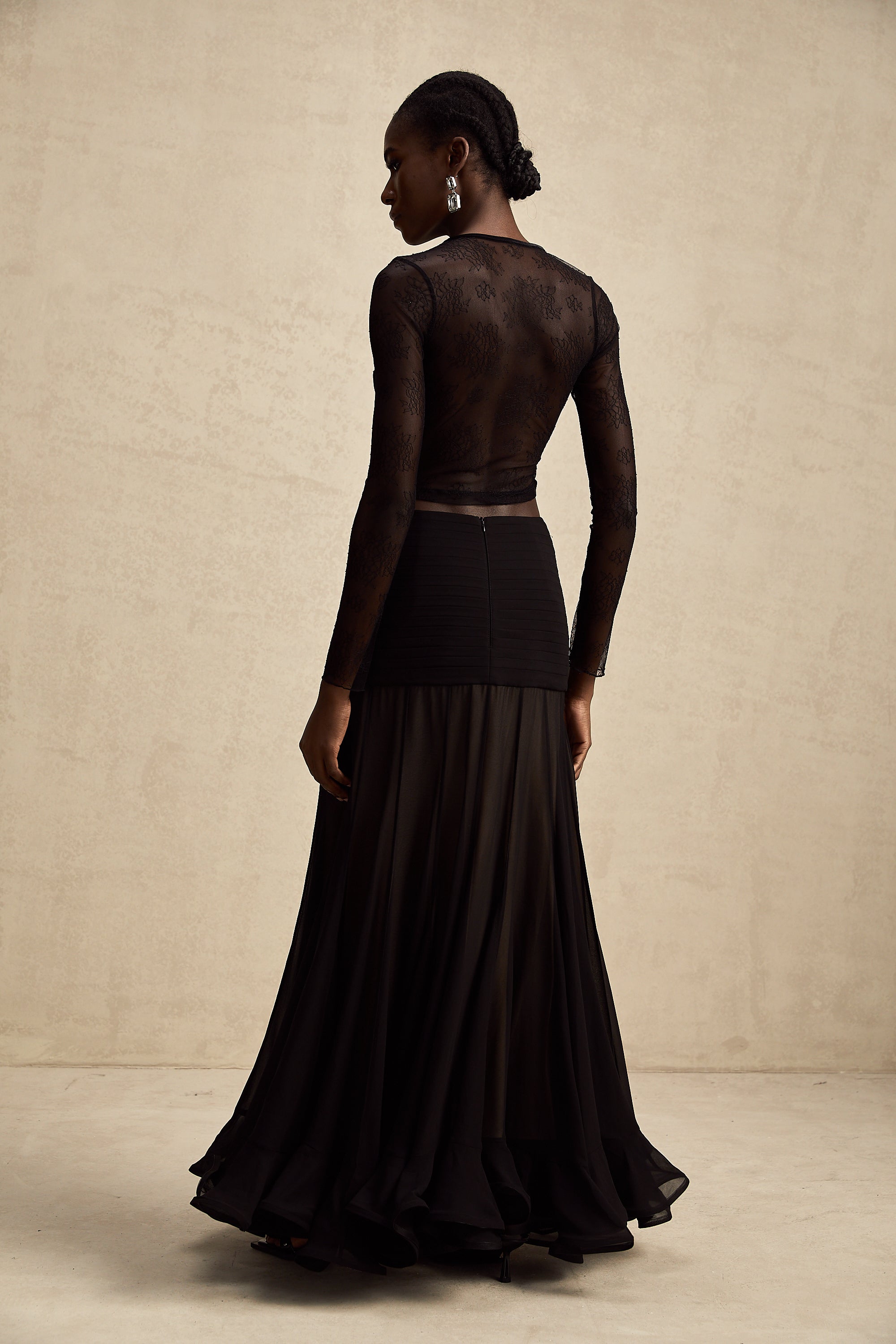 Aurélie black see-through lace-trim cropped top (Final Sale-US Only)