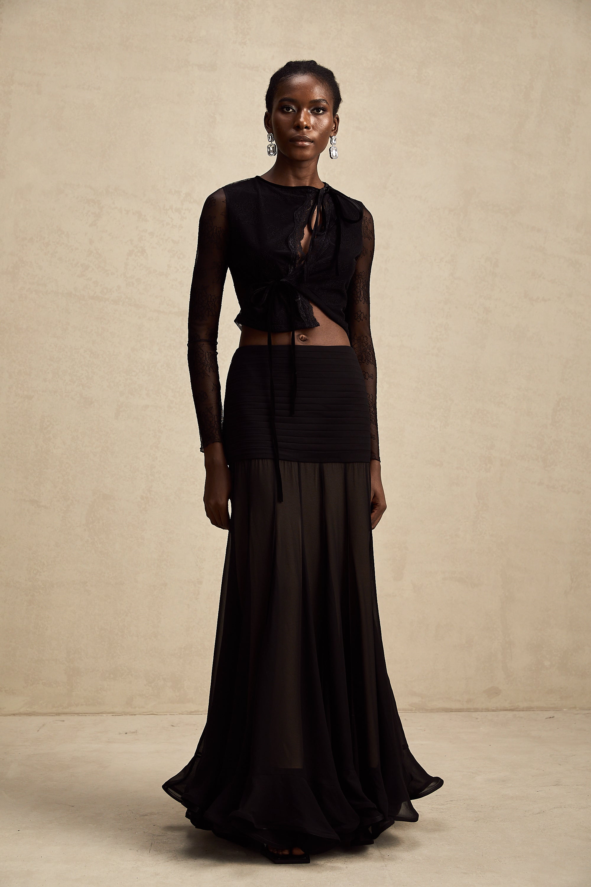 Aurélie black see-through lace-trim cropped top (Final Sale-US Only)