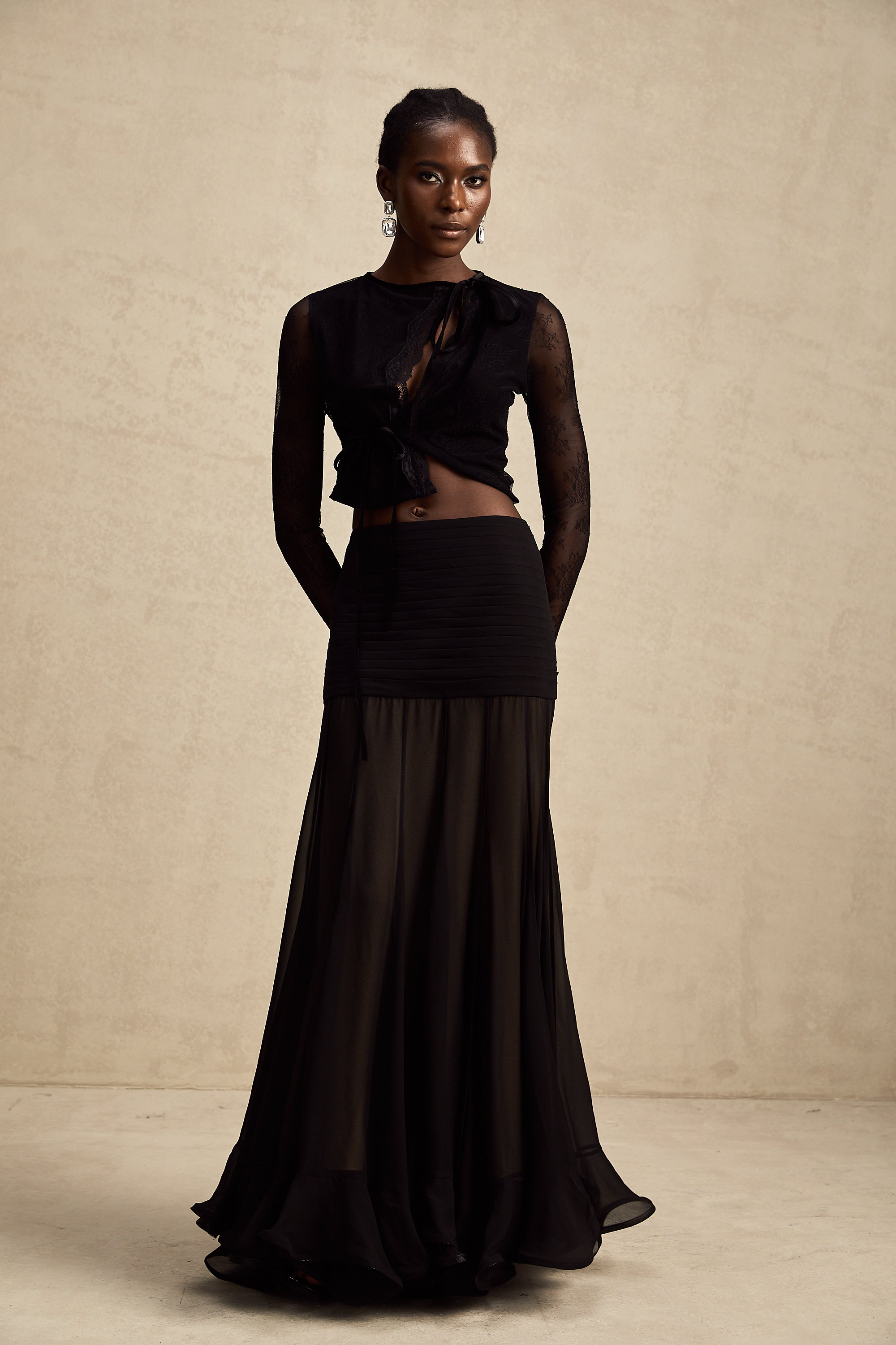 Aurélie black see-through lace-trim cropped top (Final Sale-US Only)