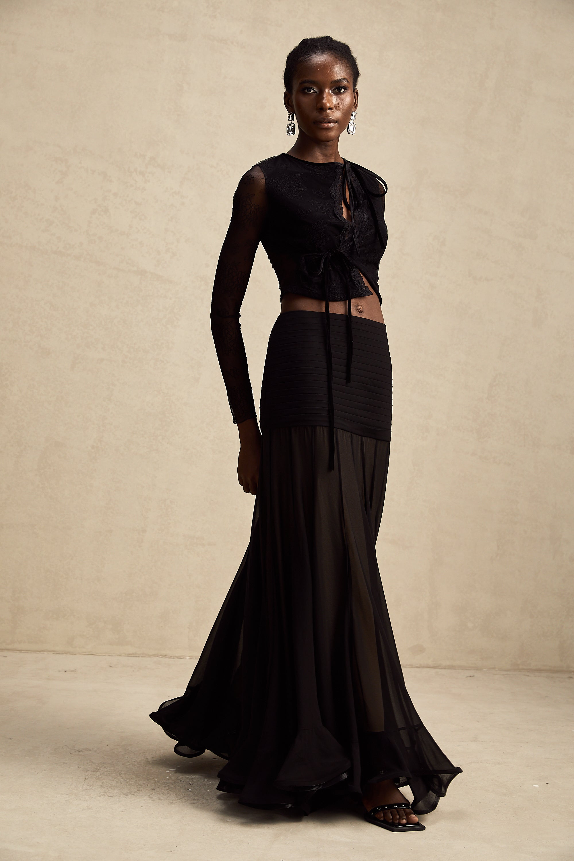 Aurélie black see-through lace-trim cropped top (Final Sale-US Only)