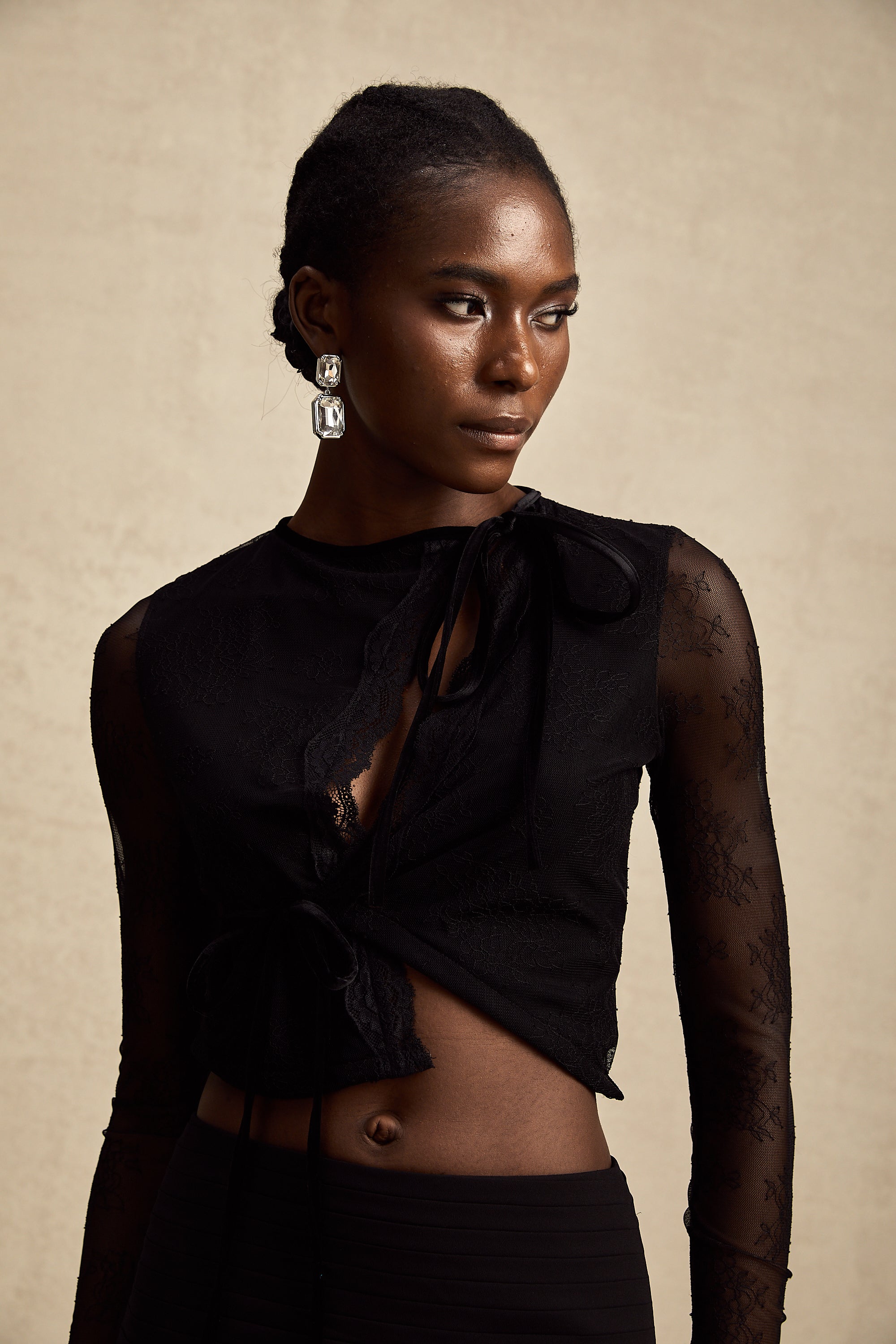 Aurélie black see-through lace-trim cropped top (Final Sale-US Only)