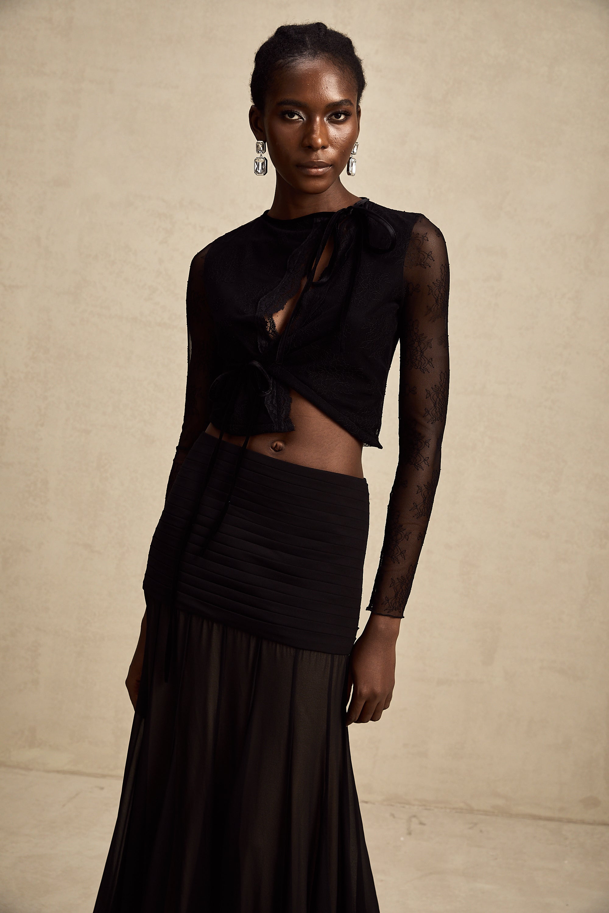 Aurélie black see-through lace-trim cropped top (Final Sale-US Only)