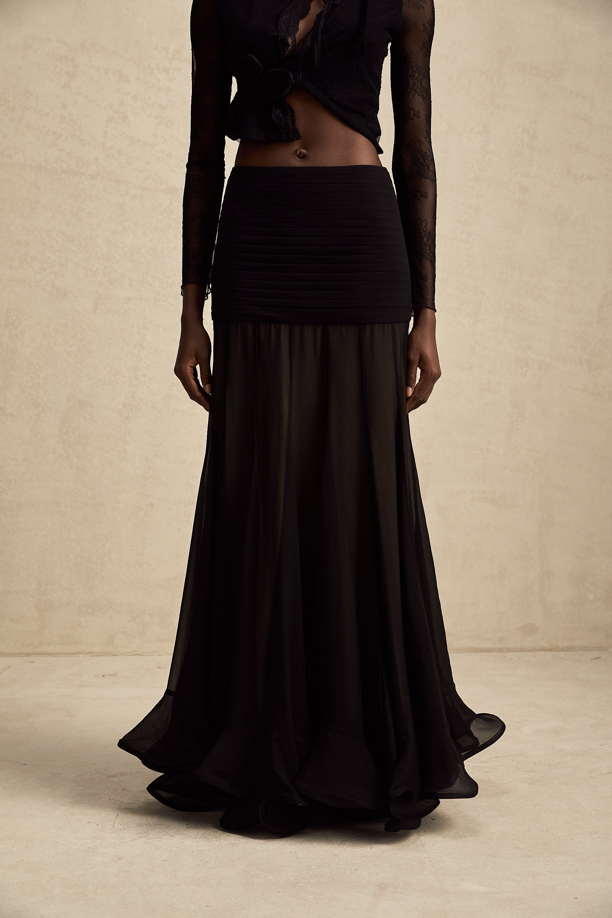 Jacqueline rayon ruffle pleated tulle maxi skirt (Final Sale-US Only)