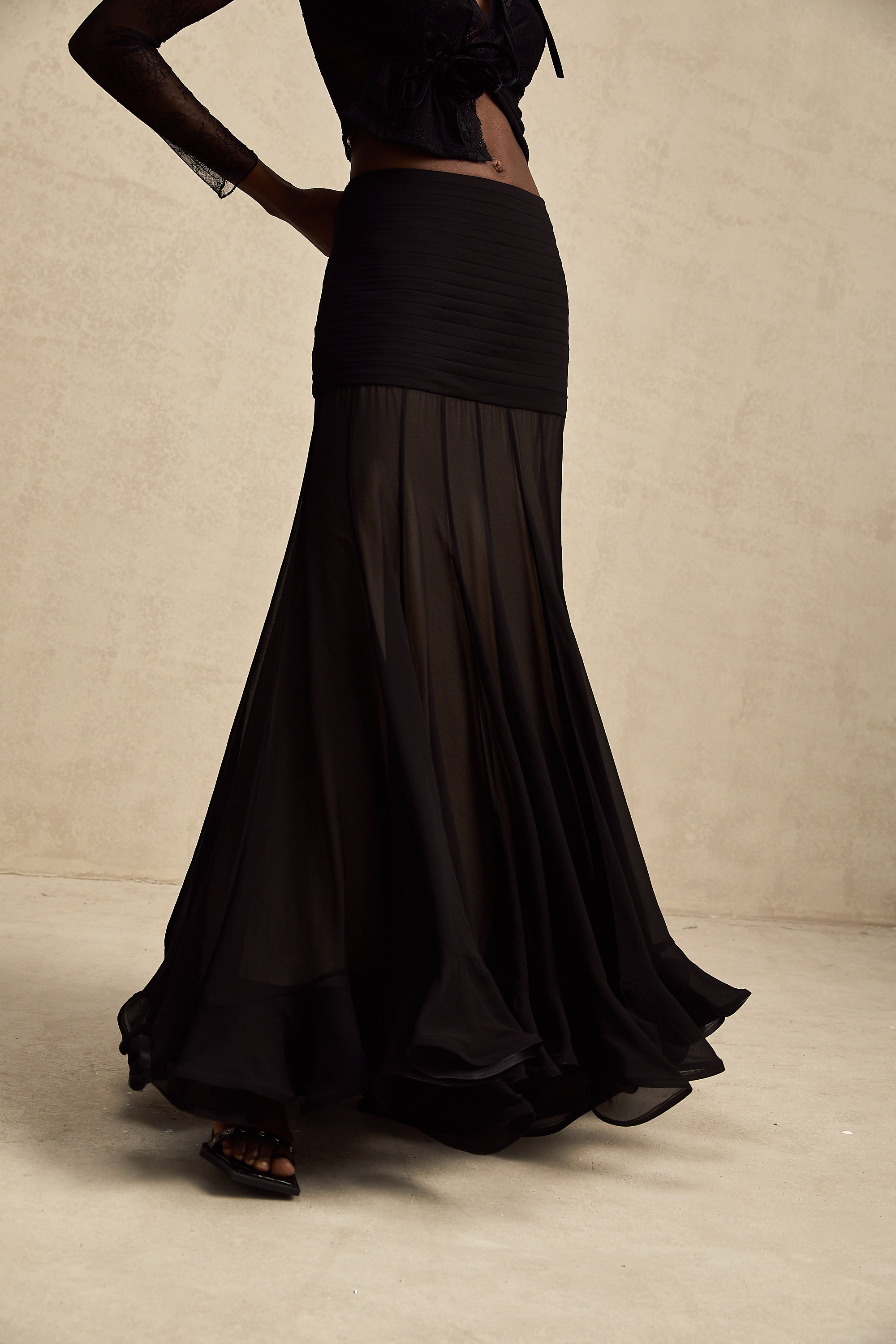 Jacqueline rayon ruffle pleated tulle maxi skirt (Final Sale-US Only)