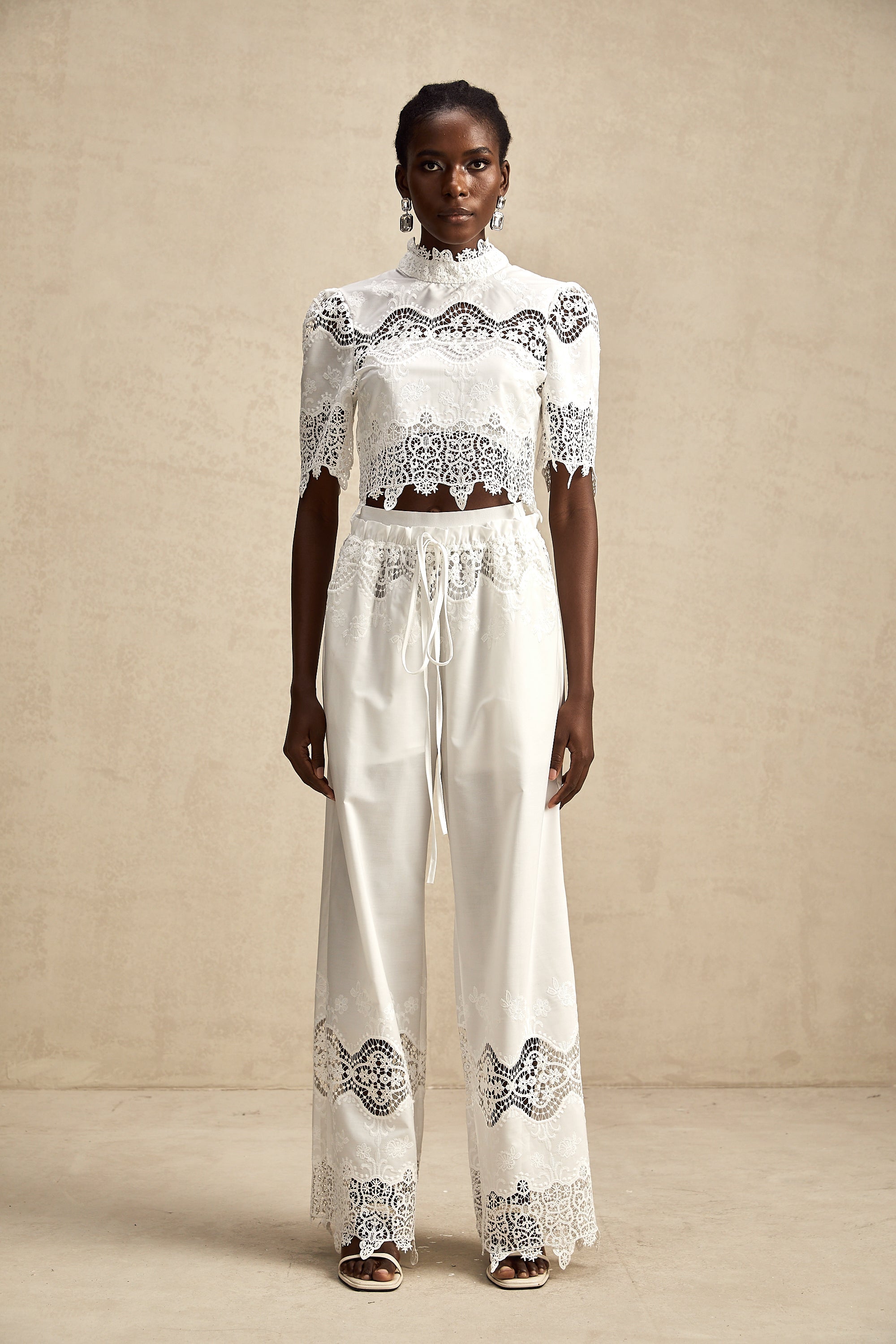 Raphaëlle lace-trim cut-out cropped top & trousers matching set (Final Sale-US Only)
