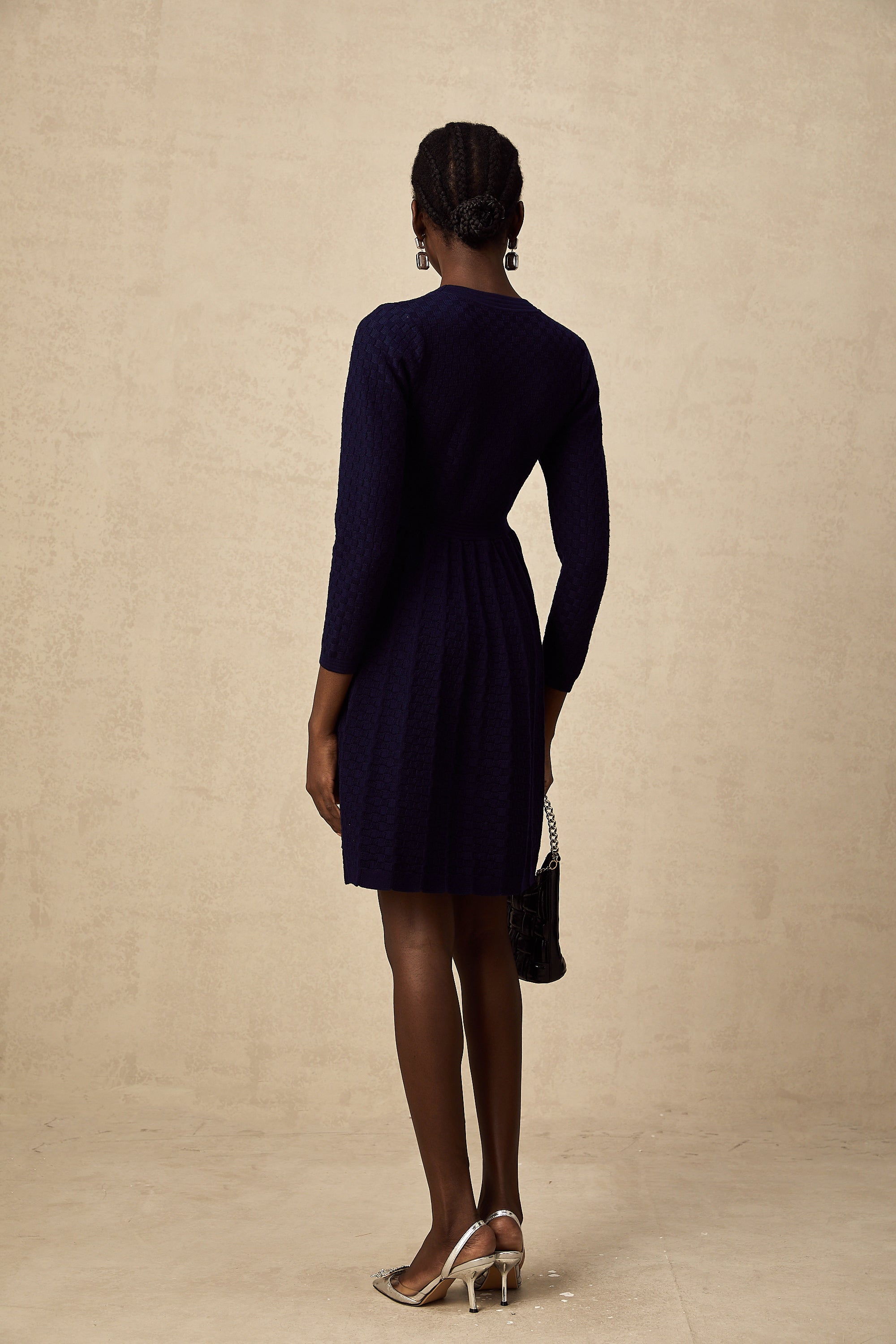 Rhéane navy basket-weave mini dress