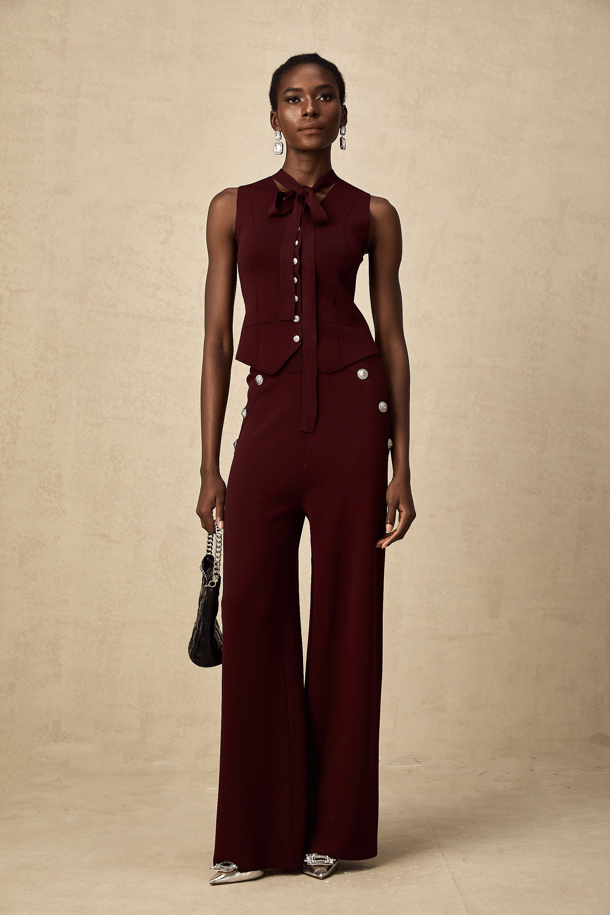 Calandra dark-red knitted vest & trousers matching set (US Only)