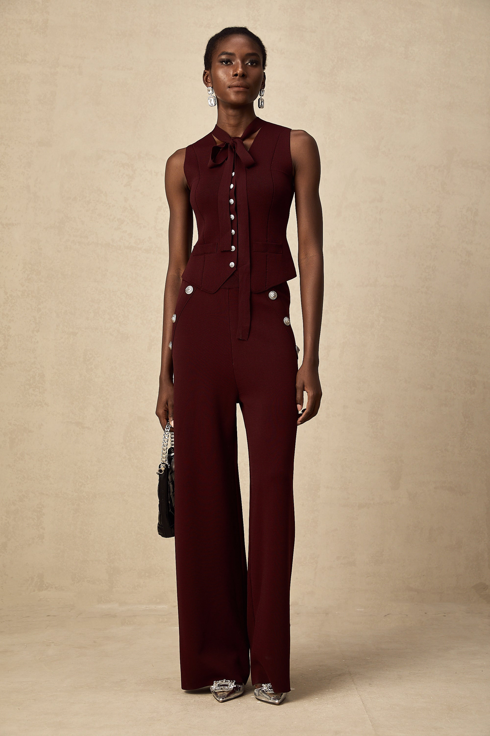 Calandra dark-red knitted vest & trousers matching set (US Only)