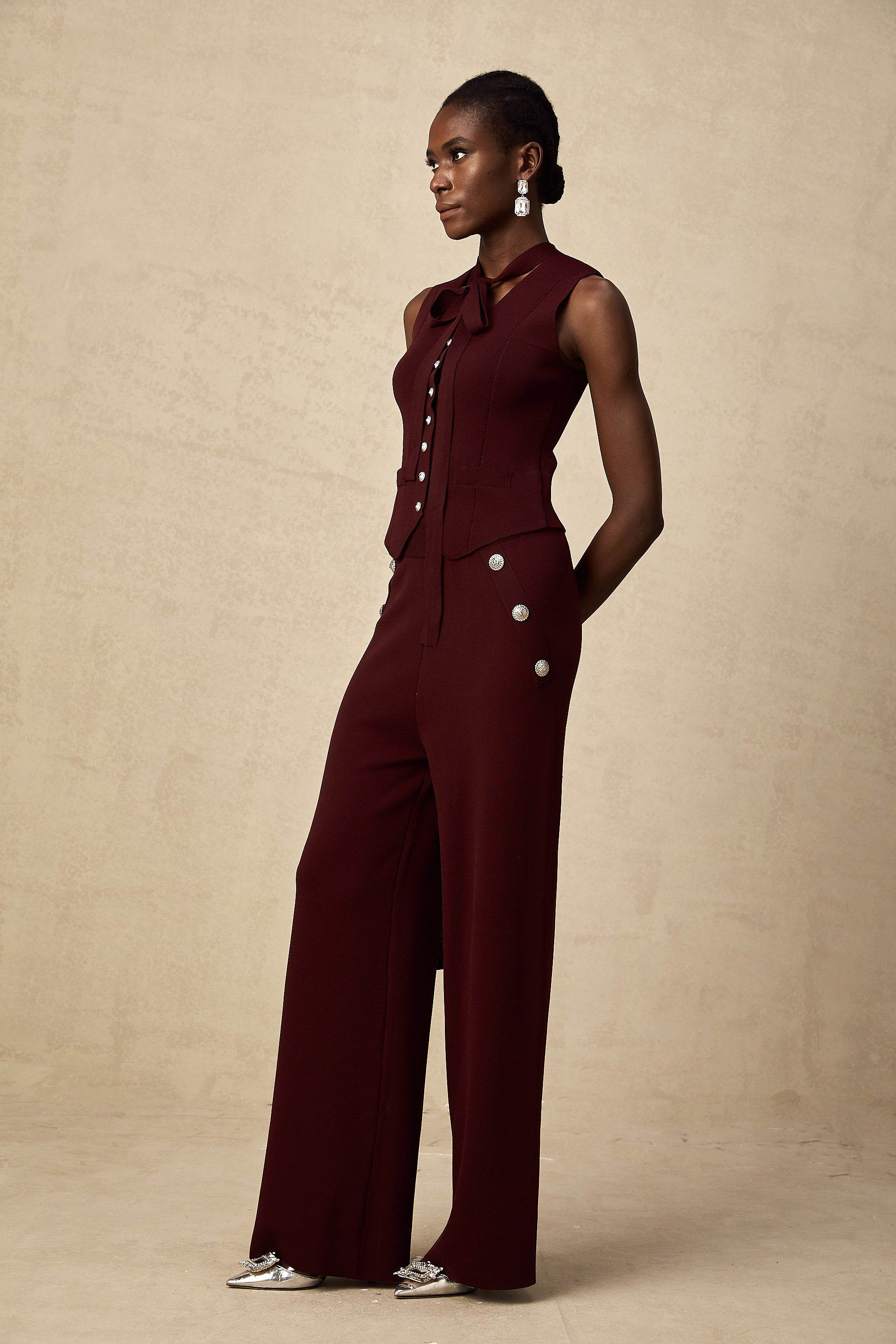 Calandra dark-red knitted vest & trousers matching set (US Only)