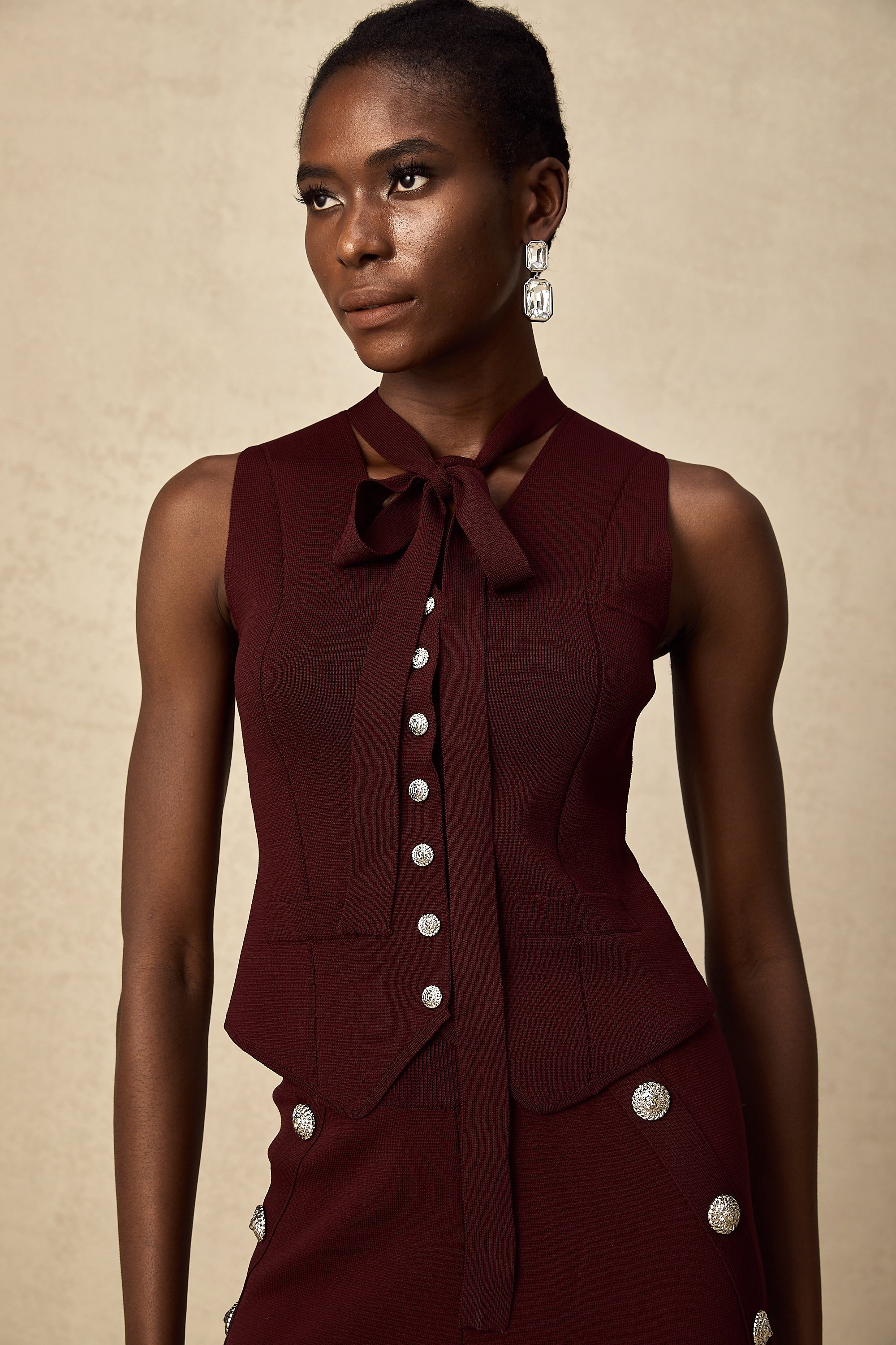 Calandra dark-red knitted vest & trousers matching set (US Only)