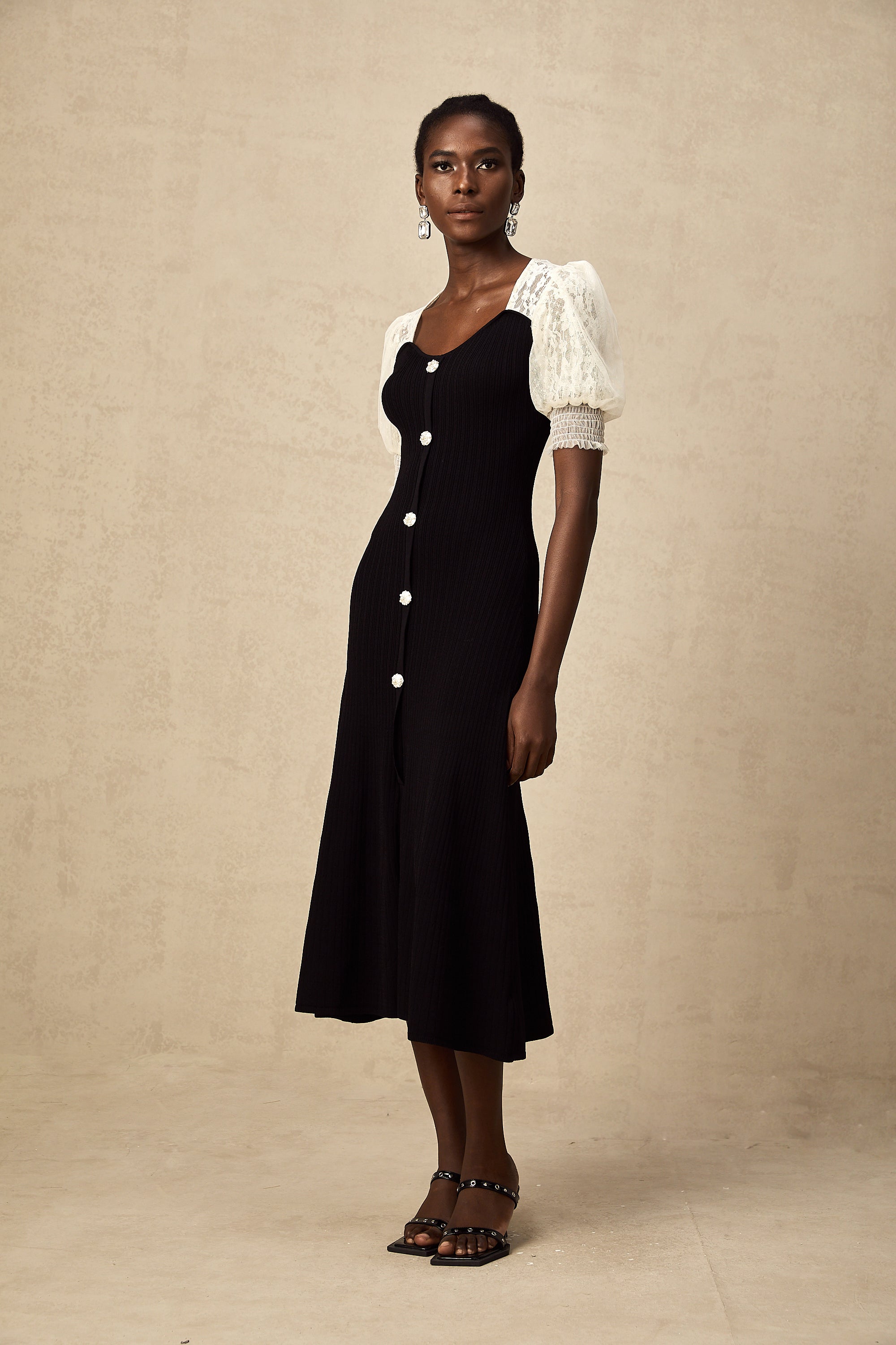 Noa lace-trimmed knit midi dress