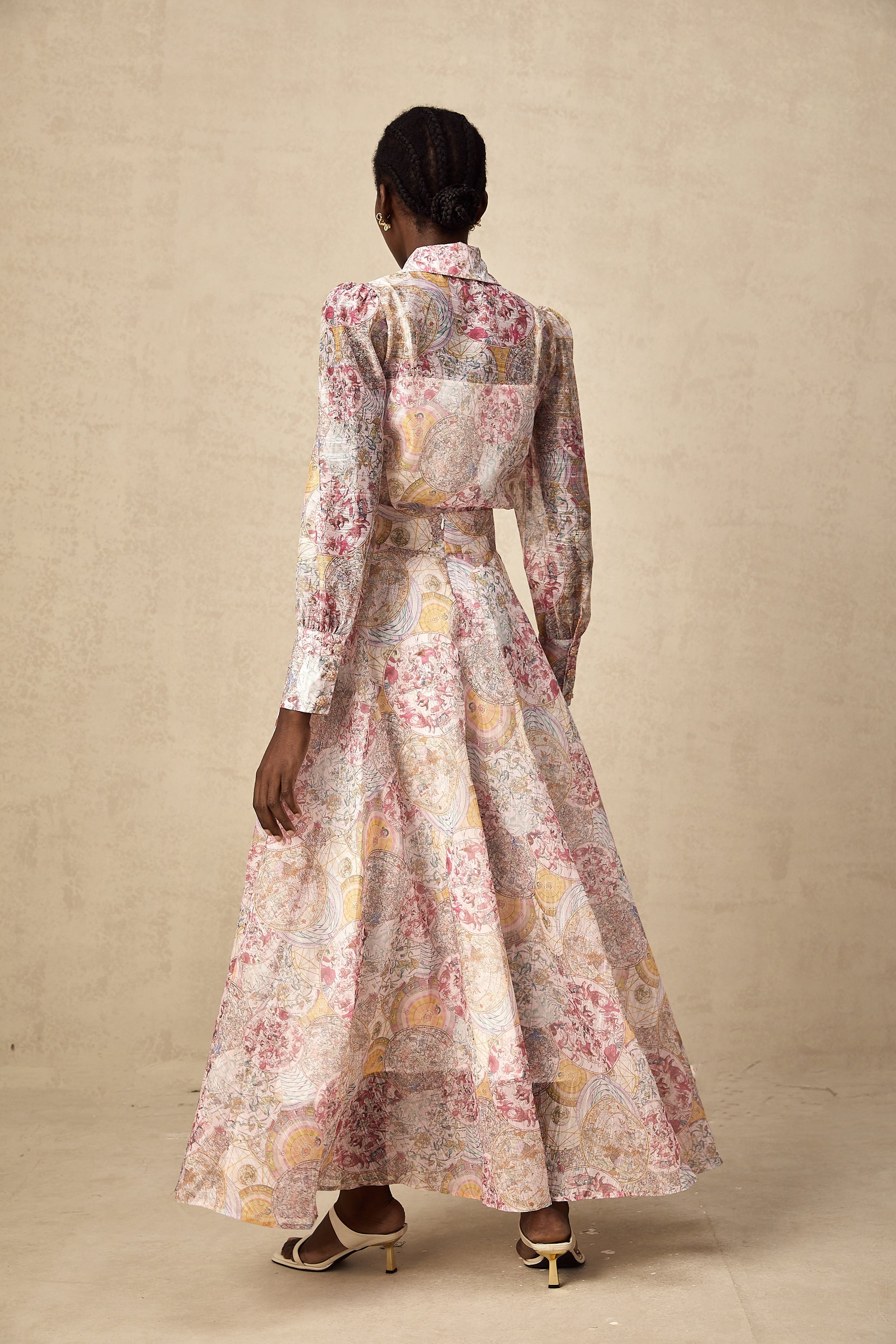Cherry pink pattern-print shirt & skirt matching set (Final Sale-US Only)