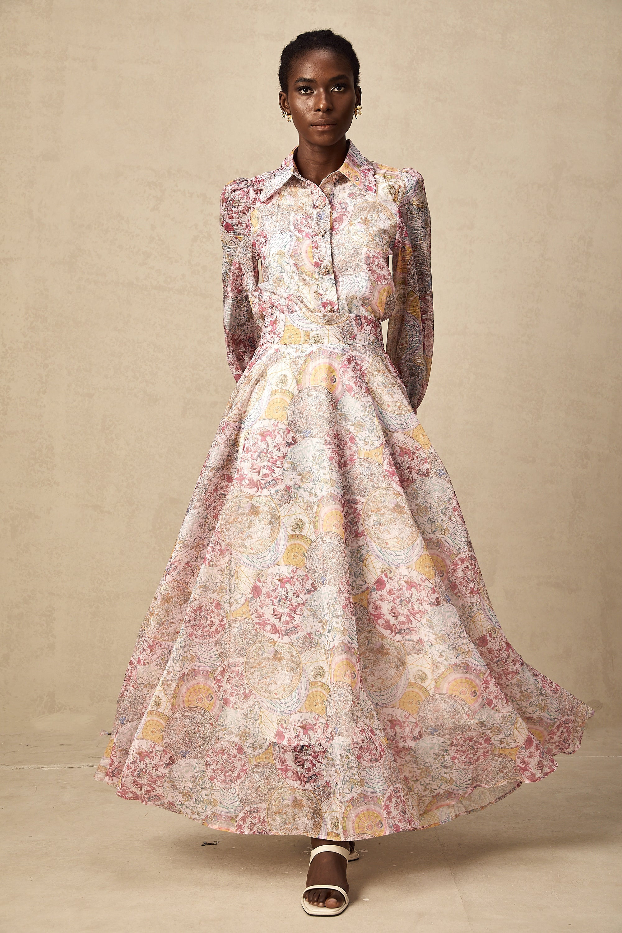 Cherry pink pattern-print shirt & skirt matching set (Final Sale-US Only)